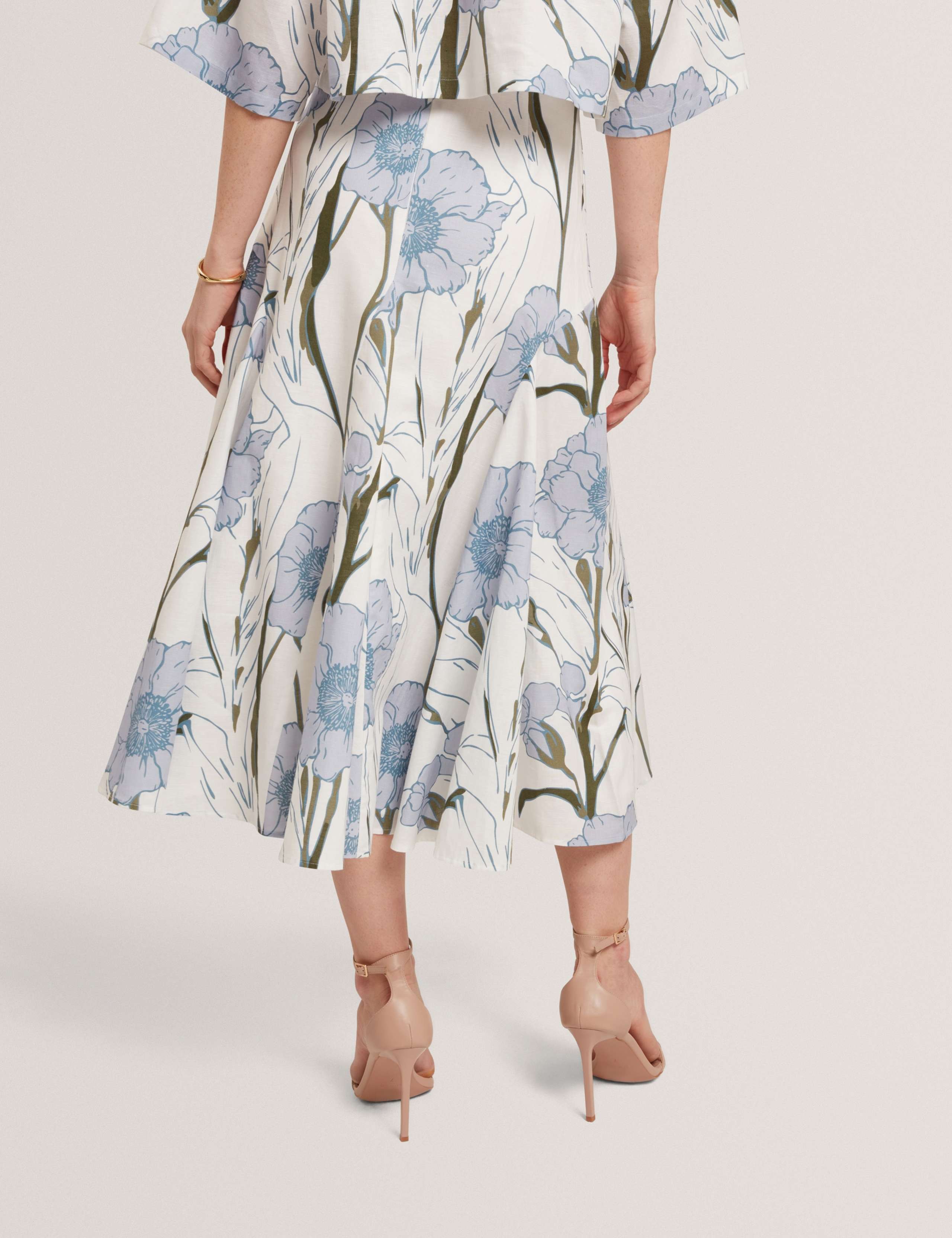 Linen Rich Floral Midi A-Line Skirt 4 of 6