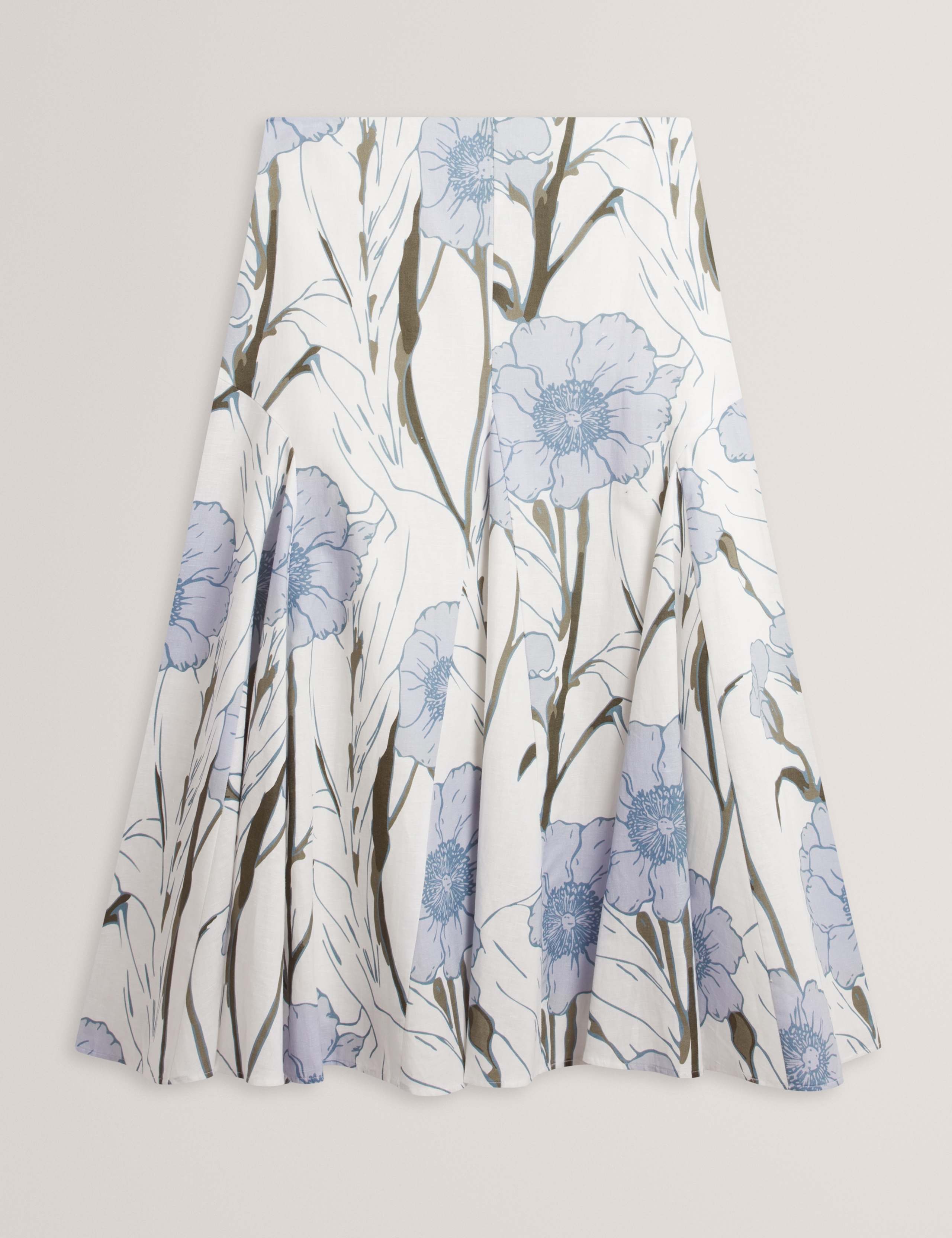 Linen Rich Floral Midi A-Line Skirt 2 of 6