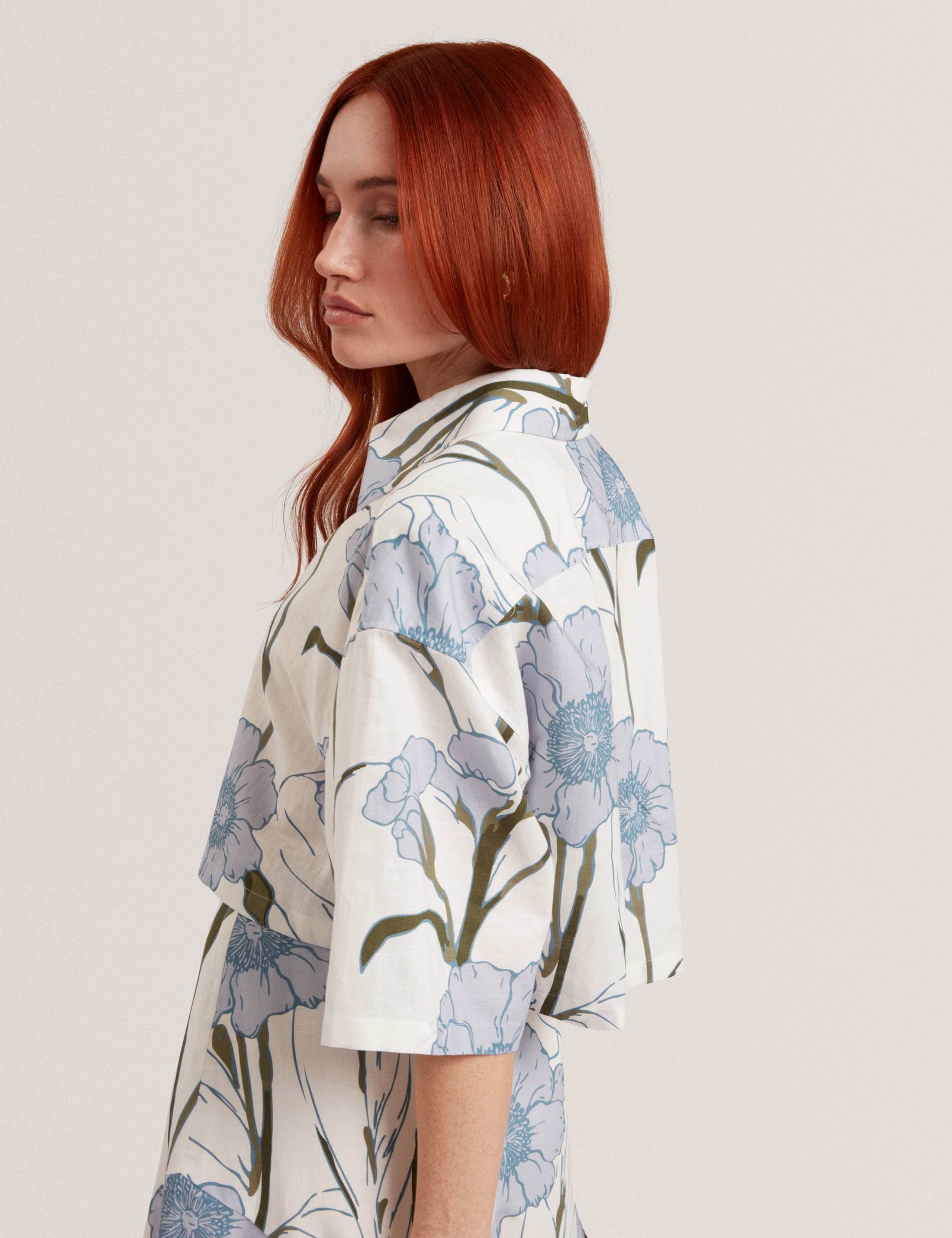 Linen Rich Floral Crop Boxy Top 4 of 6