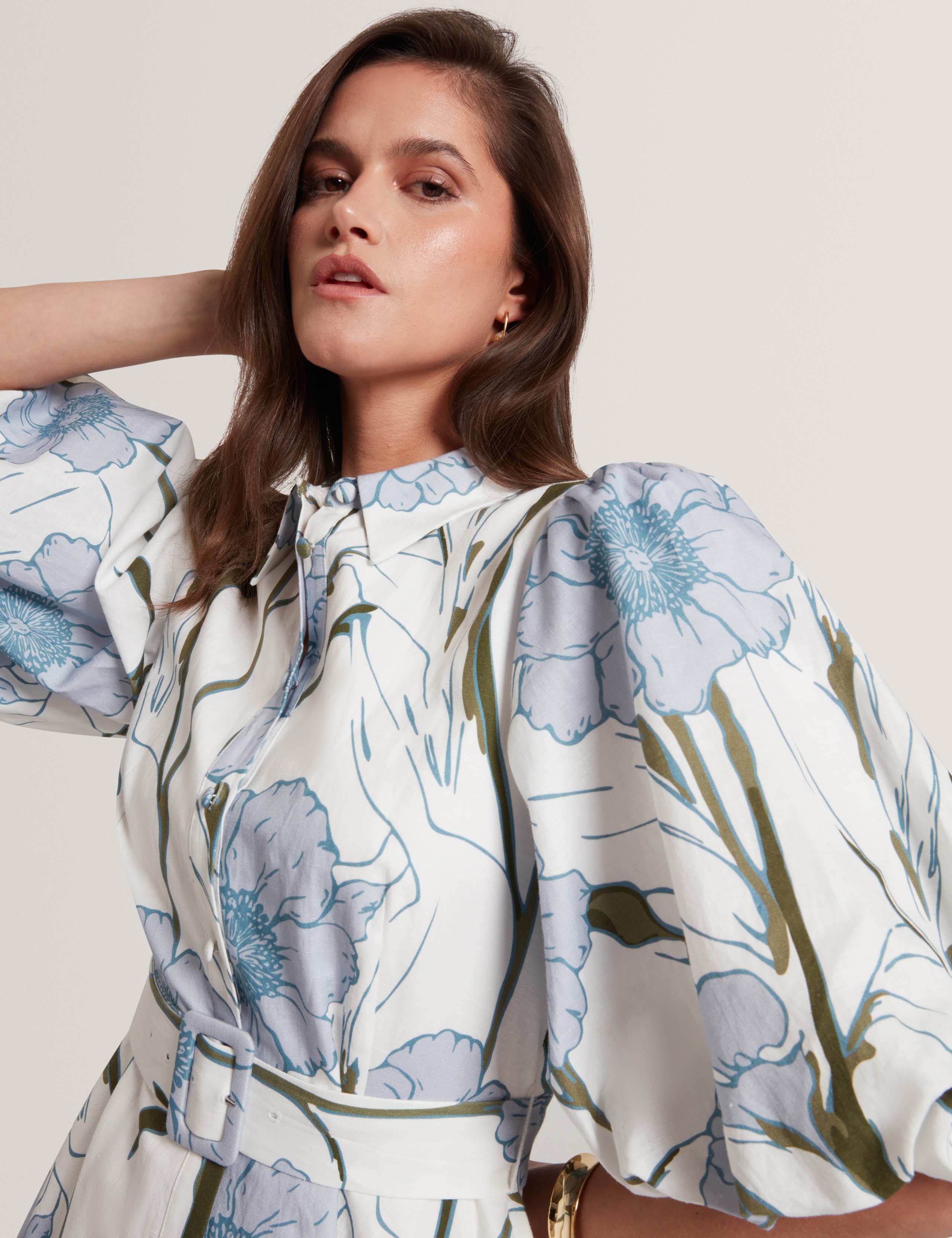 Floral Puff Sleeve Midi Shirt Dress 4 of 6