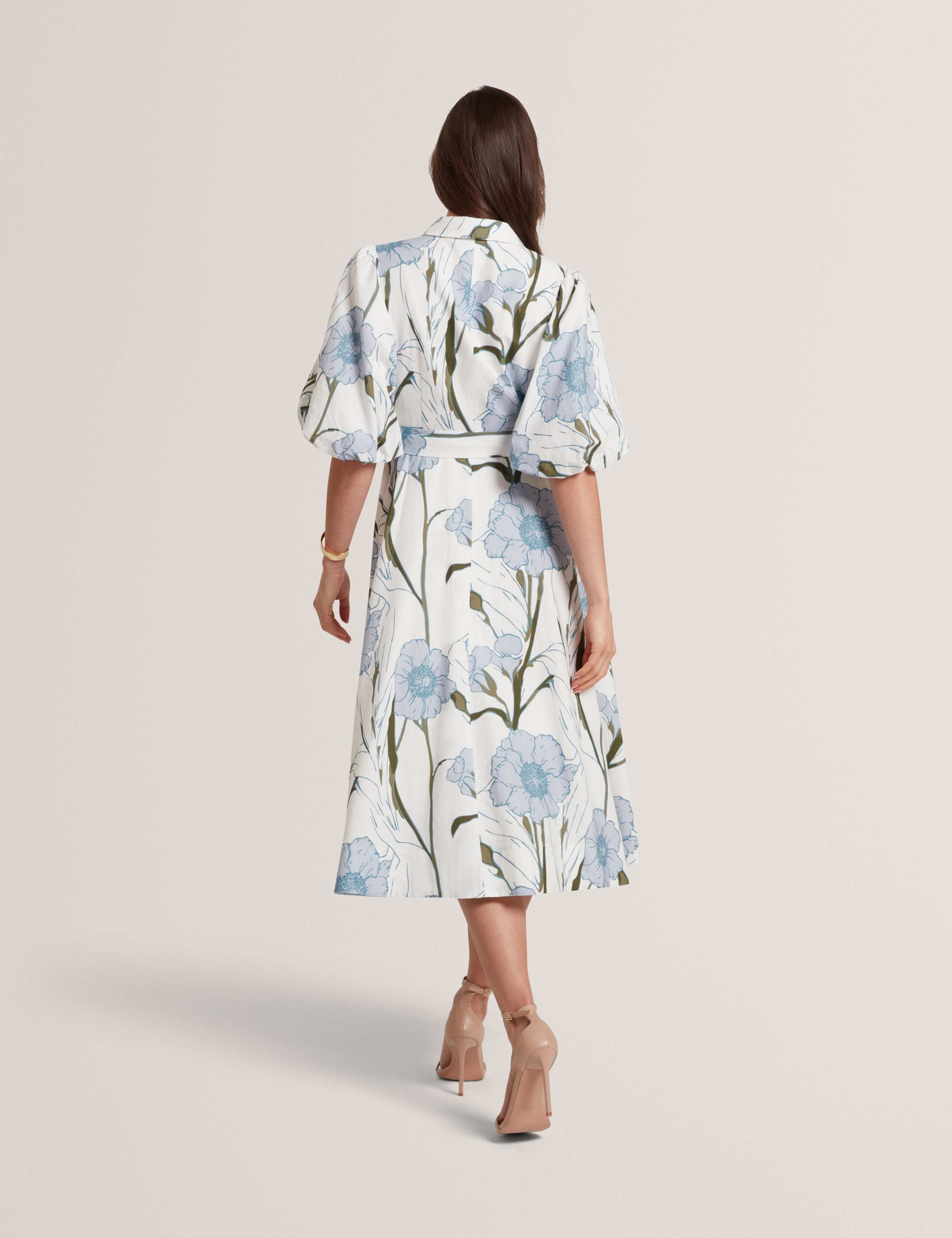 Floral Puff Sleeve Midi Shirt Dress 5 of 6