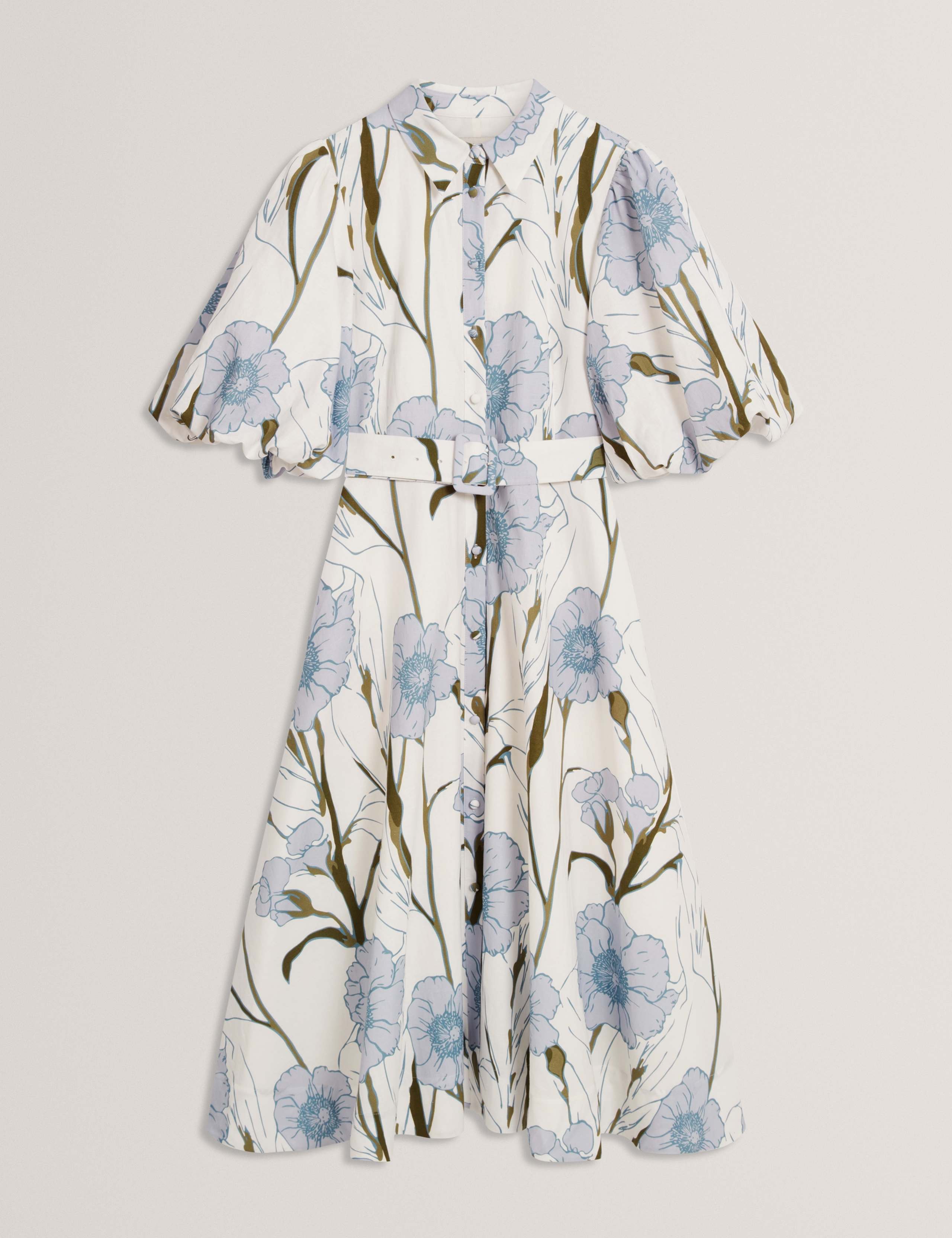 Floral Puff Sleeve Midi Shirt Dress 2 of 6