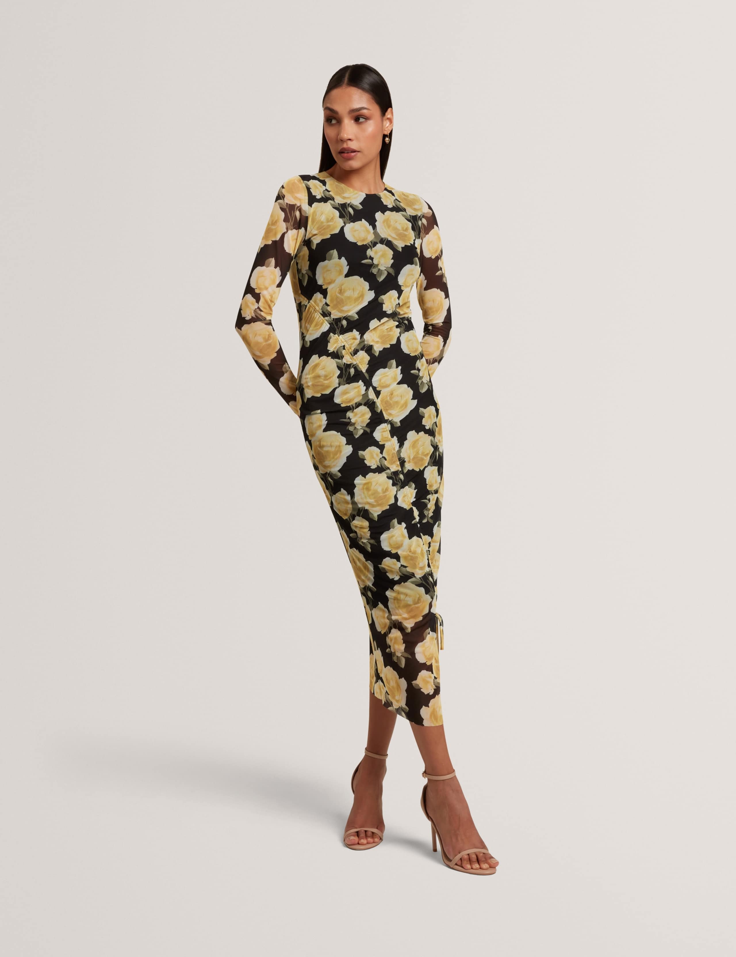 Floral Tie Detail Midi Bodycon Dress 3 of 7