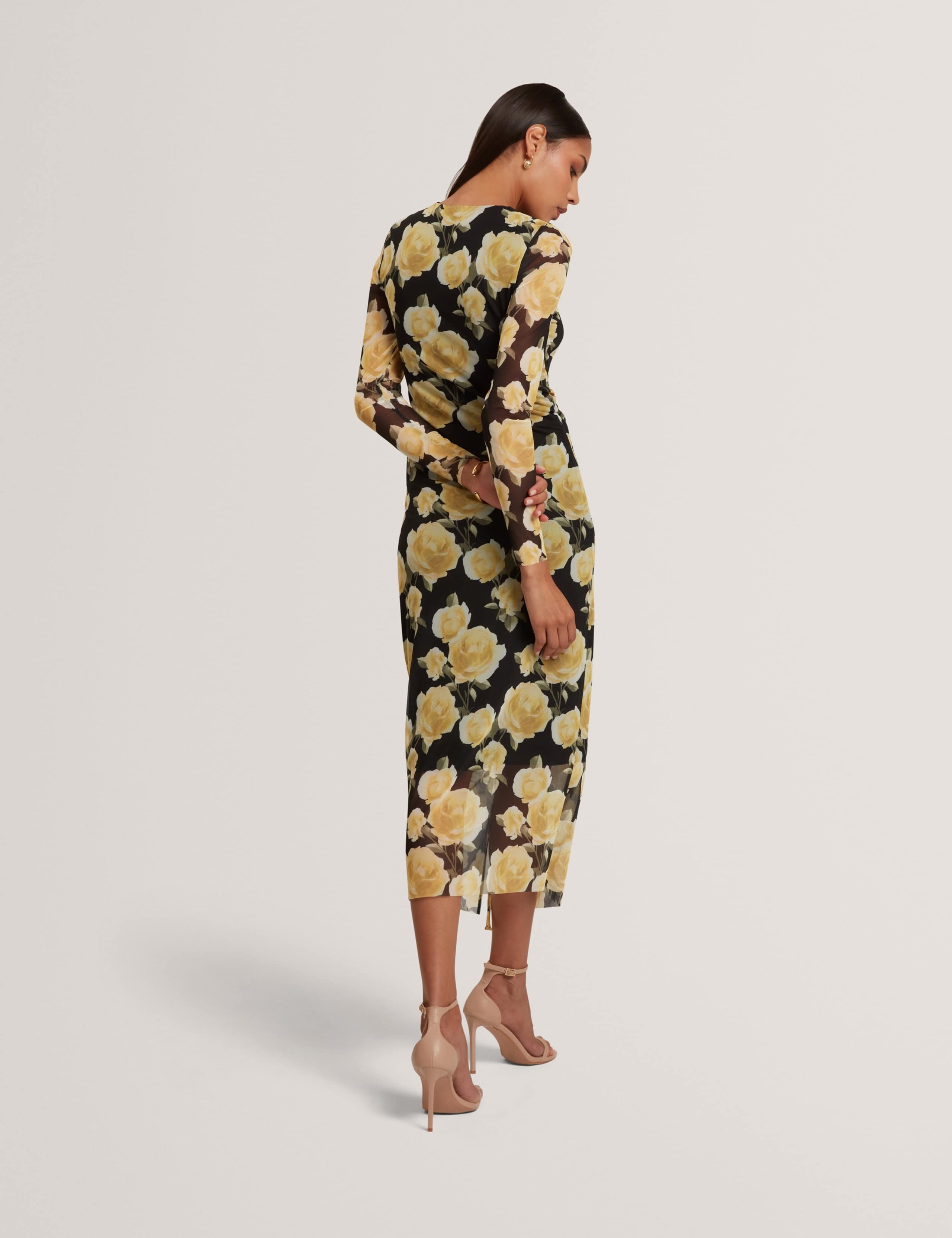 Floral Tie Detail Midi Bodycon Dress 4 of 7
