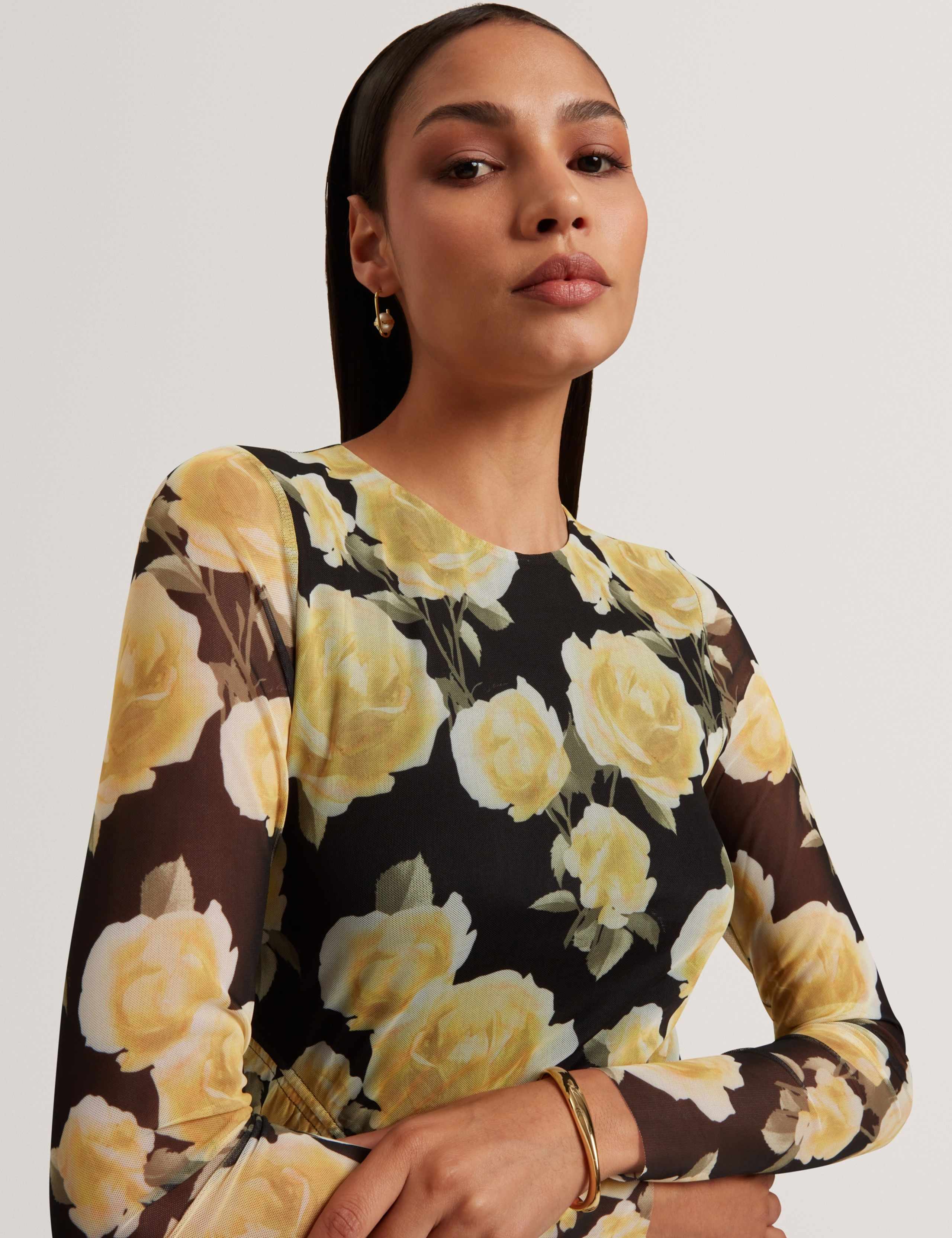 Floral Tie Detail Midi Bodycon Dress 5 of 7