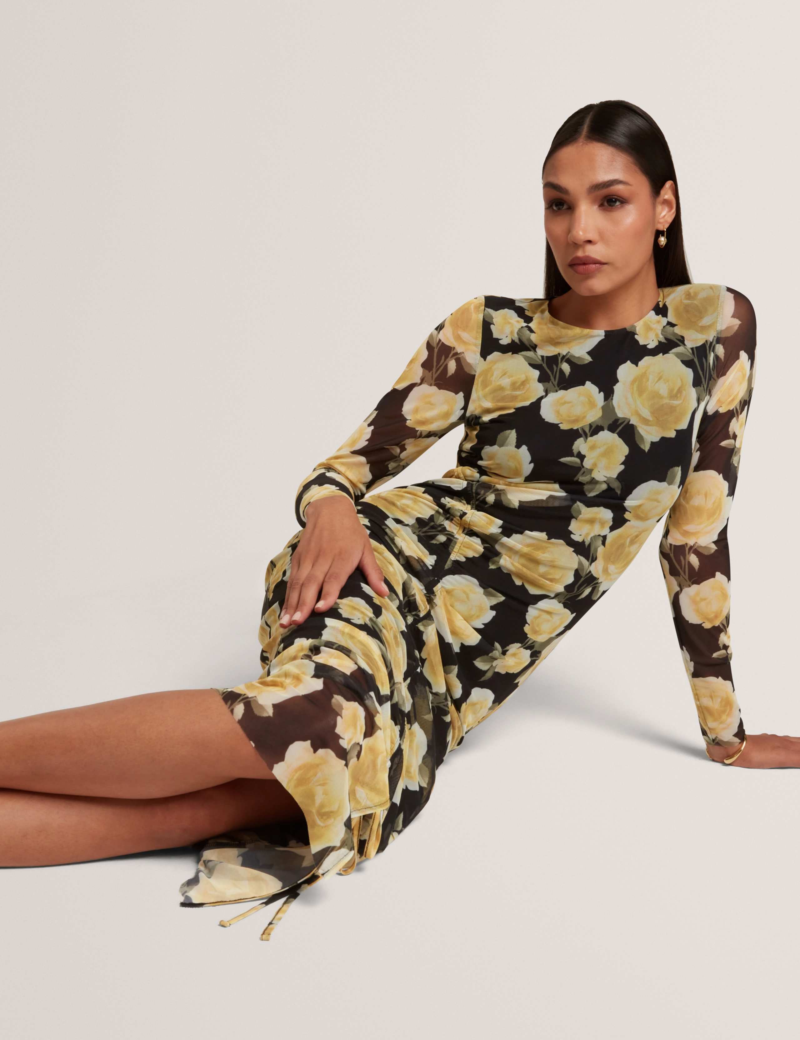 Floral Tie Detail Midi Bodycon Dress 6 of 7