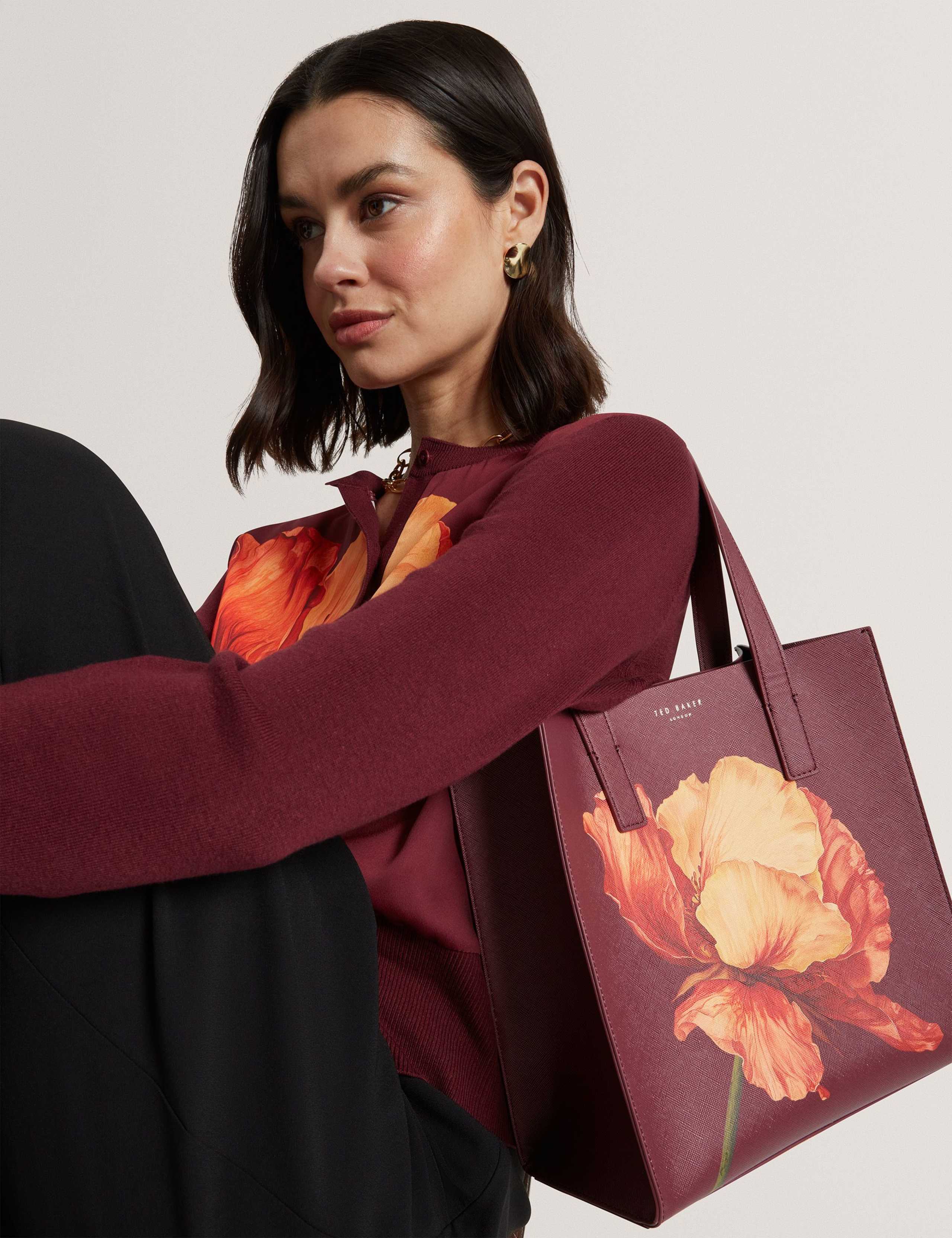 Faux Leather Floral Tote Bag 2 of 5