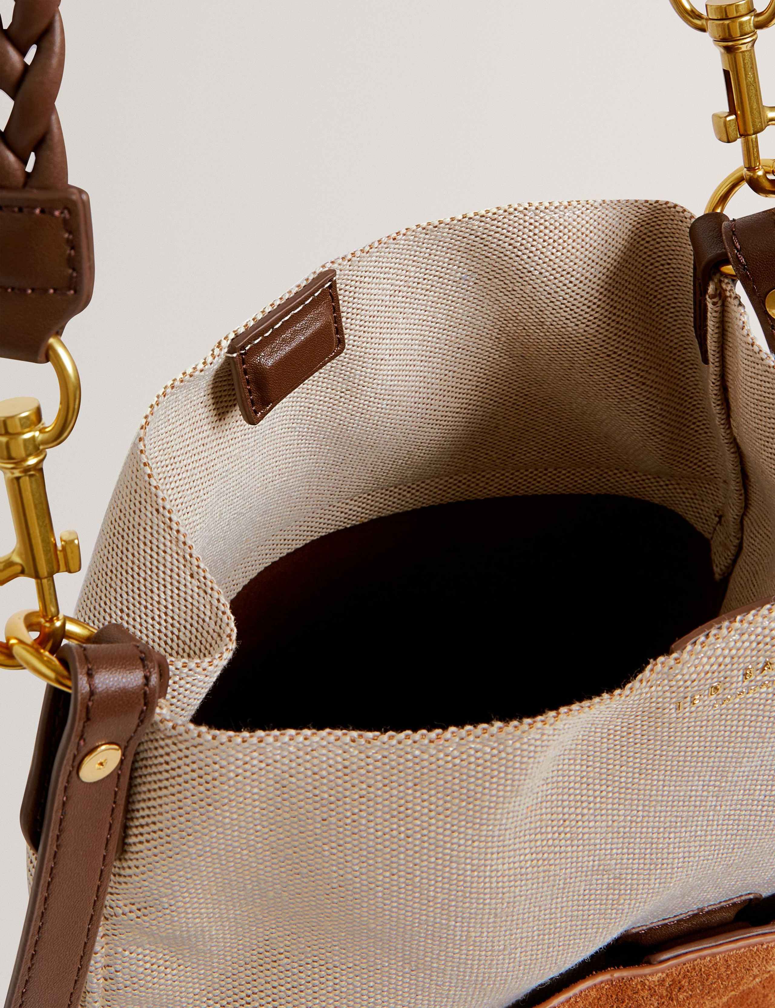 Suede Colour Block Braided Handle Bucket Bag 4 of 6