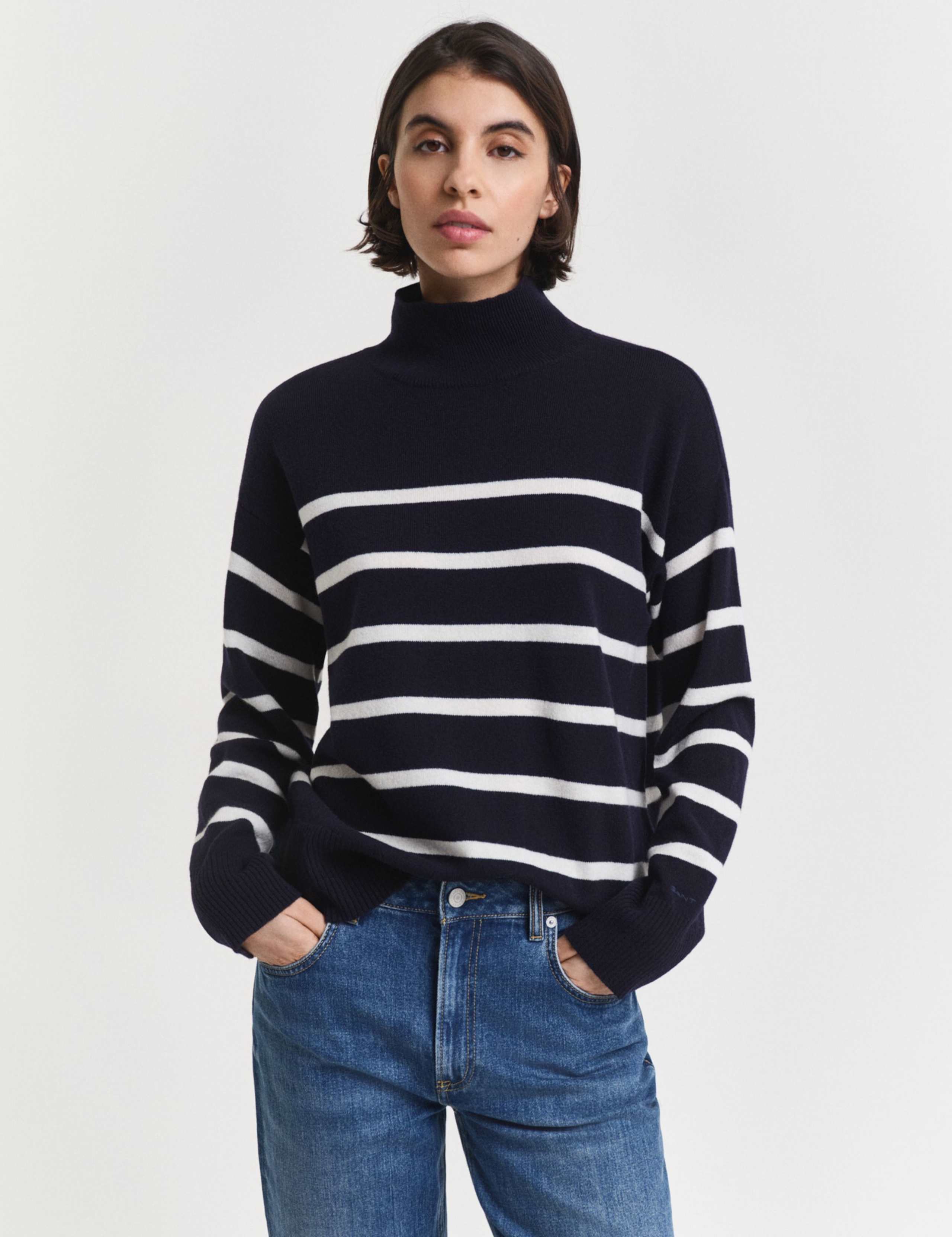 Pure Wool Striped High Neck Jumper 1 of 5