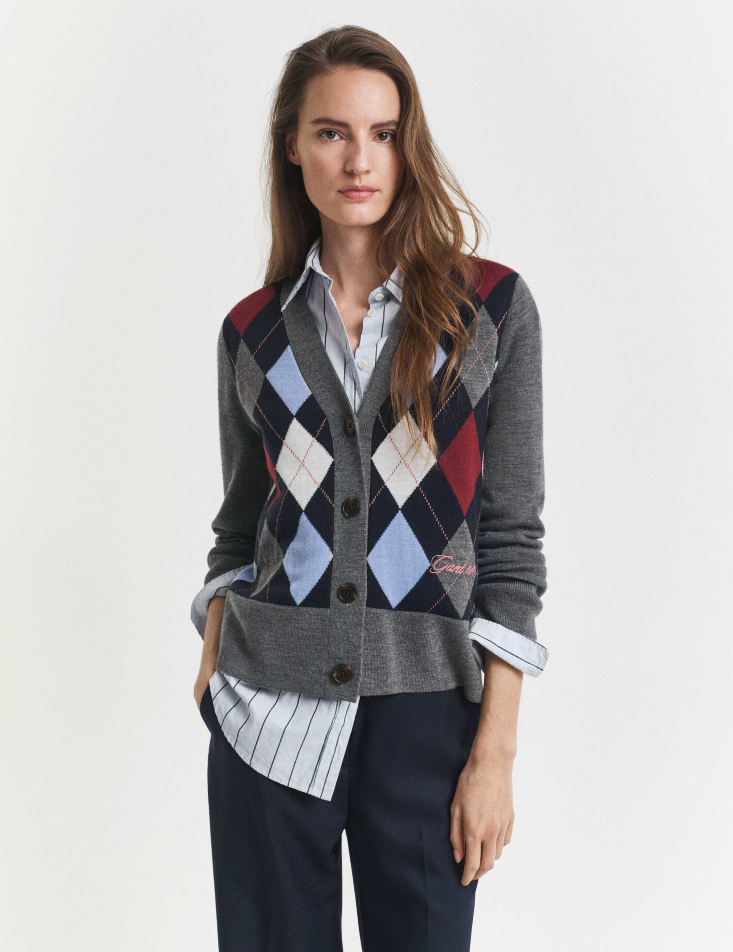 Pure Wool Argyle V-Neck Cardigan 1 of 5