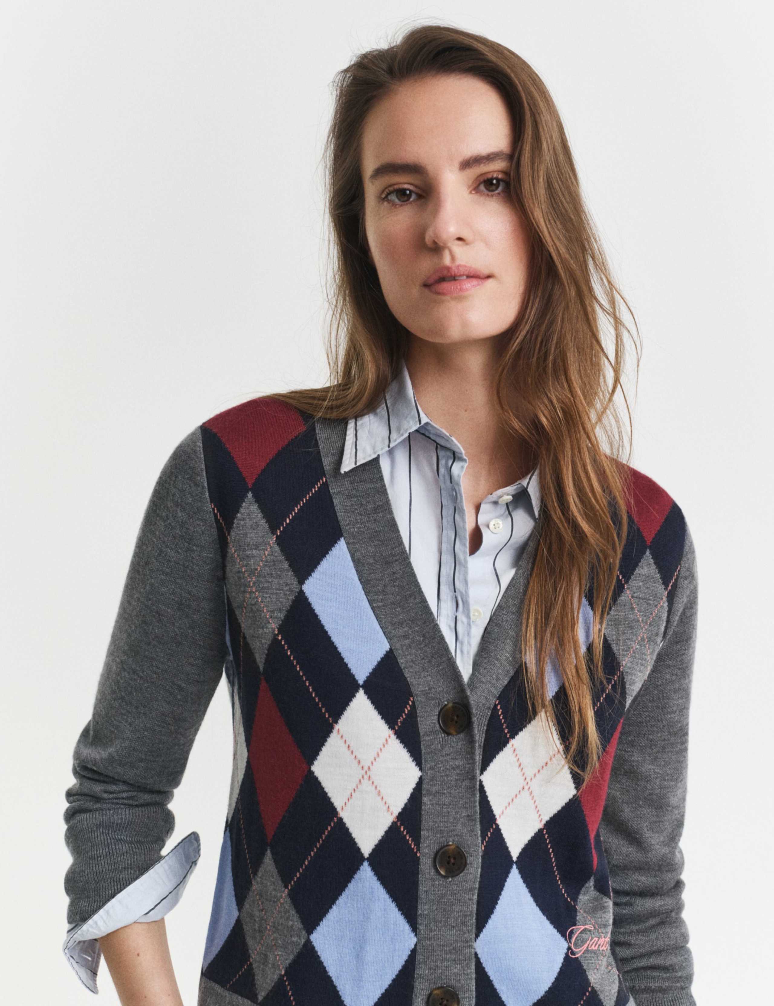 Pure Wool Argyle V-Neck Cardigan 3 of 5