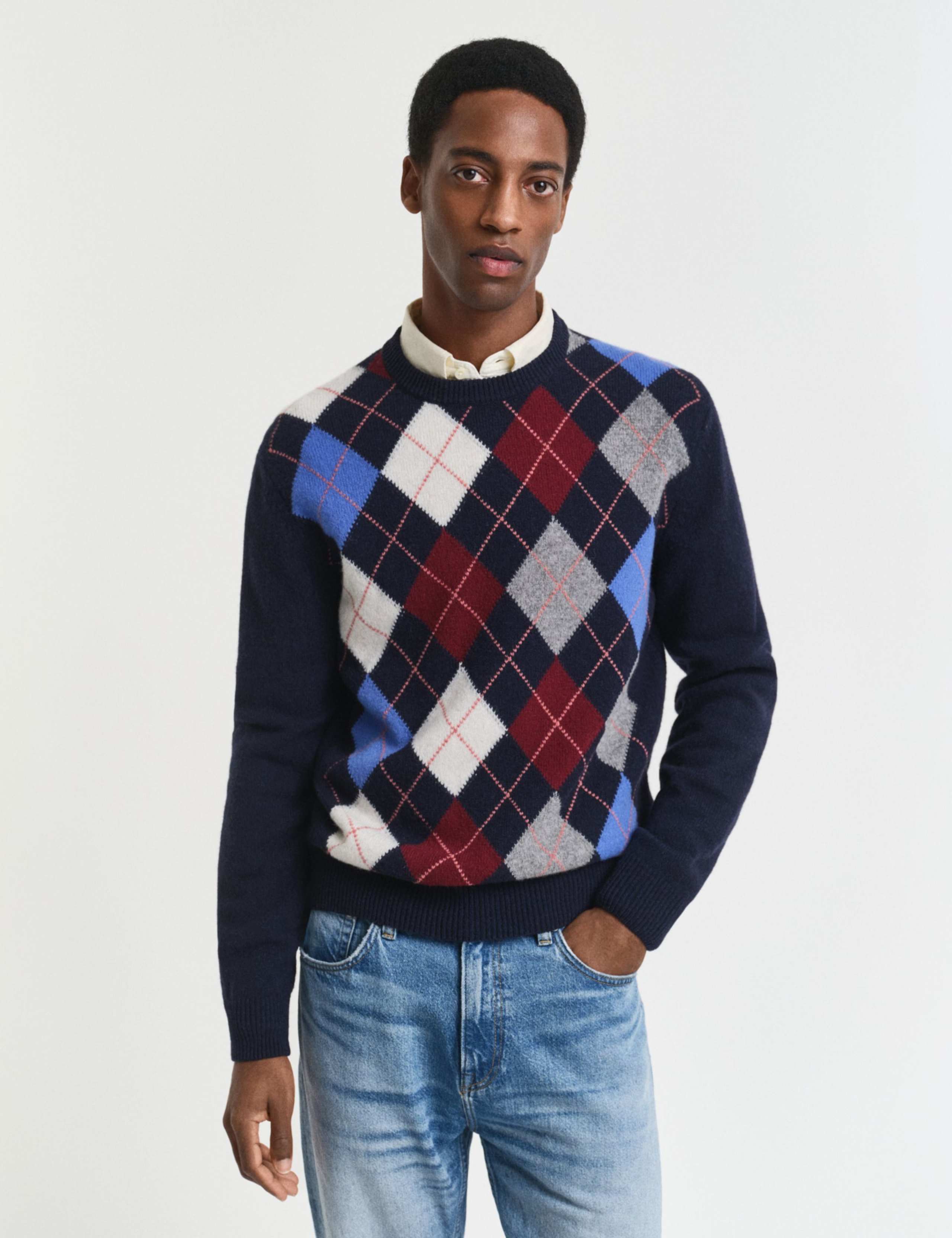 Wool Rich Argyle Crew Neck Jumper 1 of 5