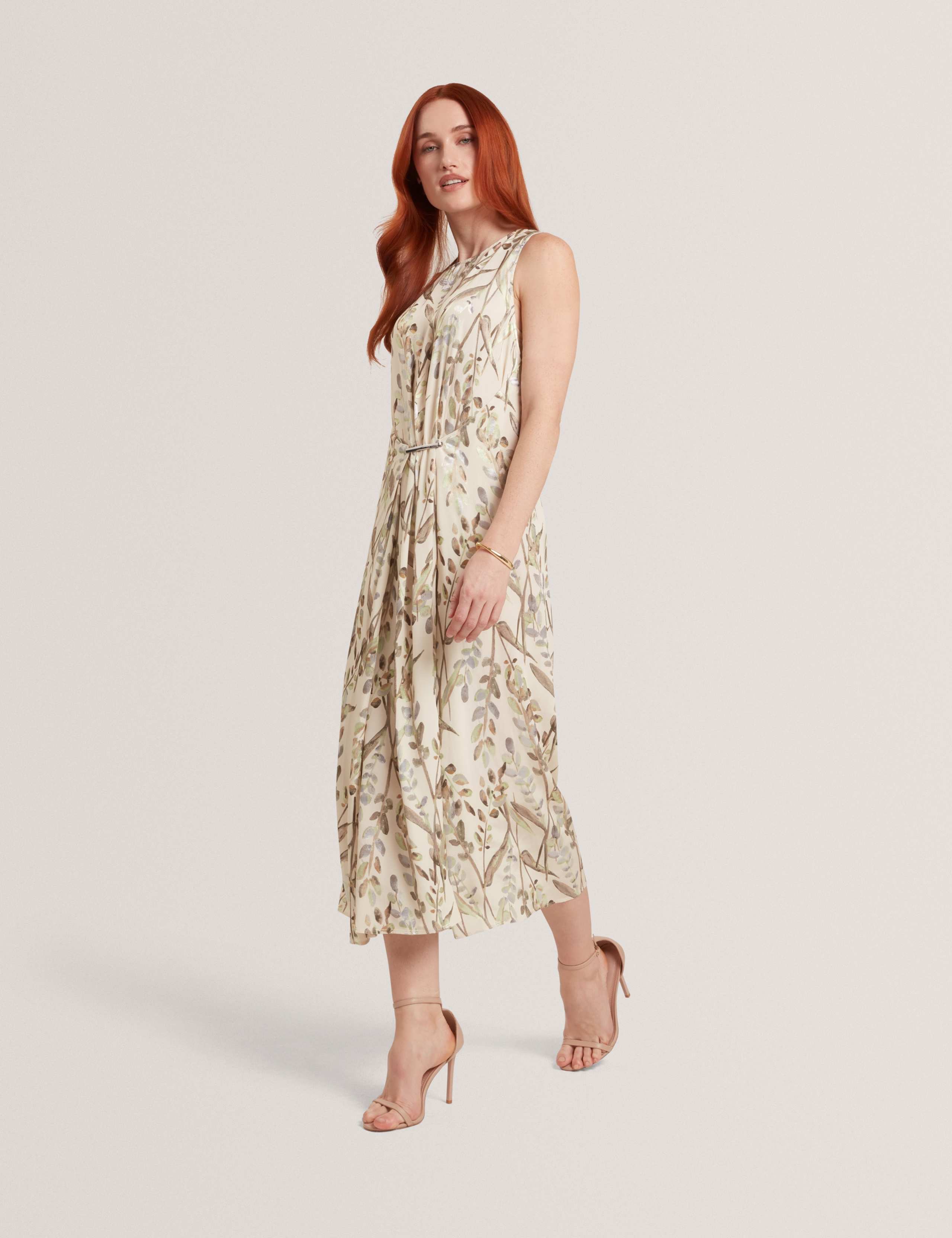 Jacquard Bar Detail Midi Waisted Dress 1 of 6
