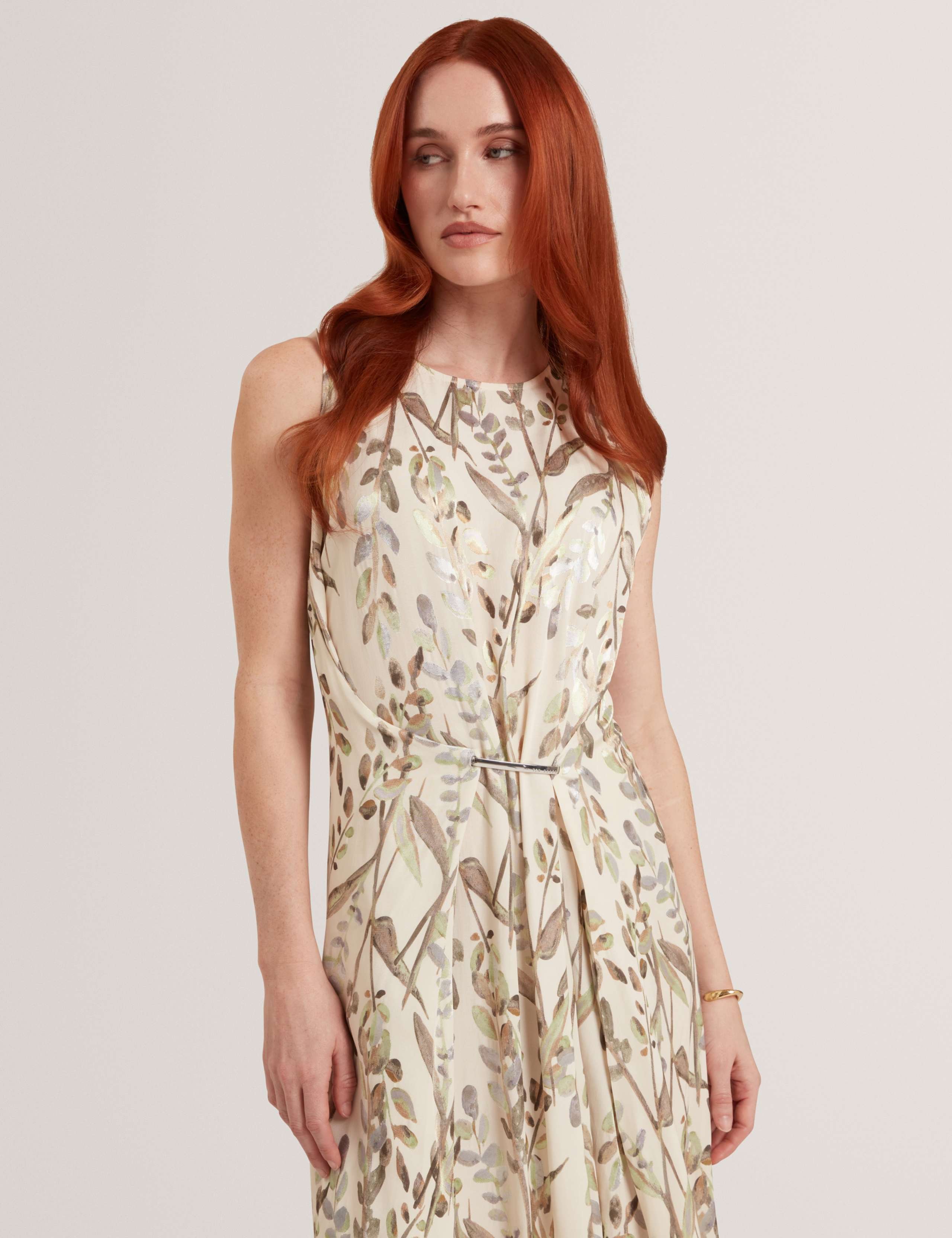 Jacquard Bar Detail Midi Waisted Dress 3 of 6