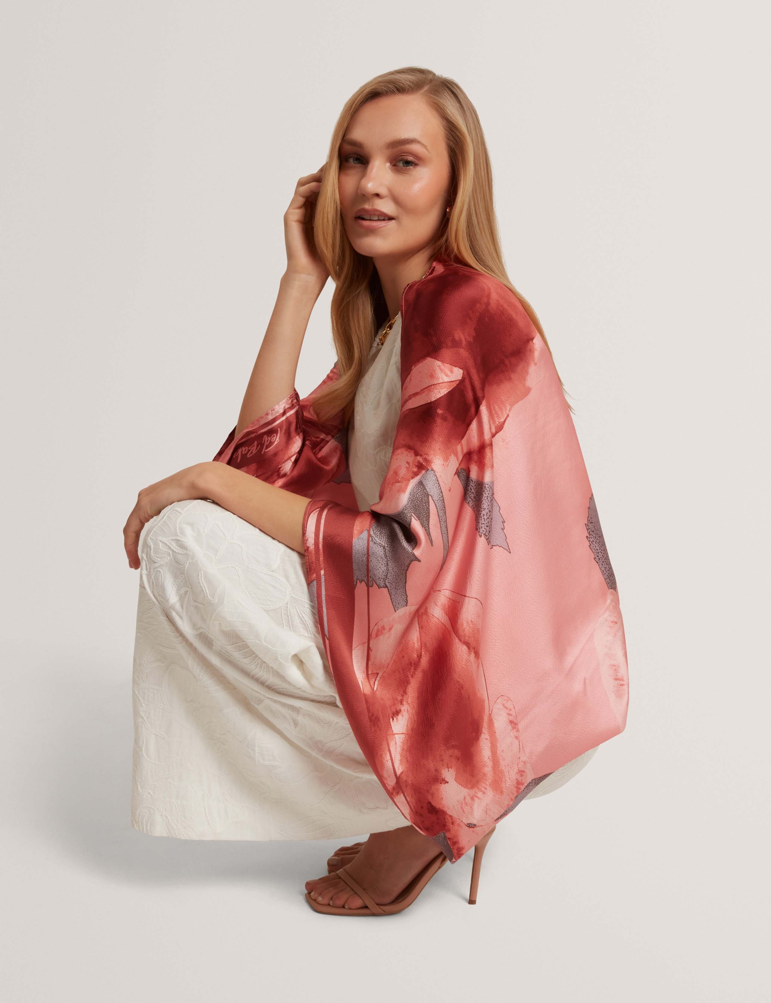 Pure Silk Printed Scarf Cover Up Cape 3 of 4