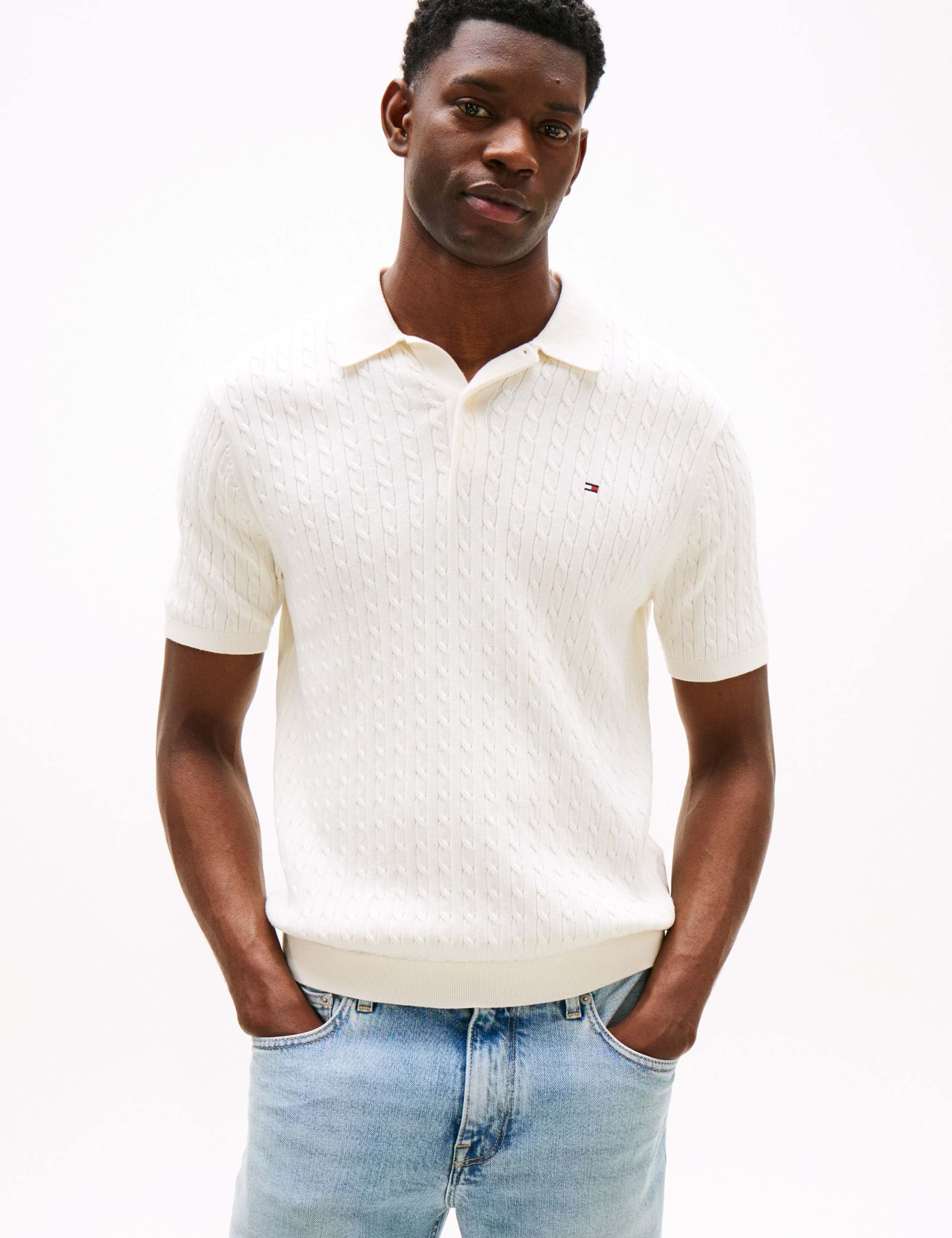 Pure Cotton Cable Knit Polo Shirt 1 of 4