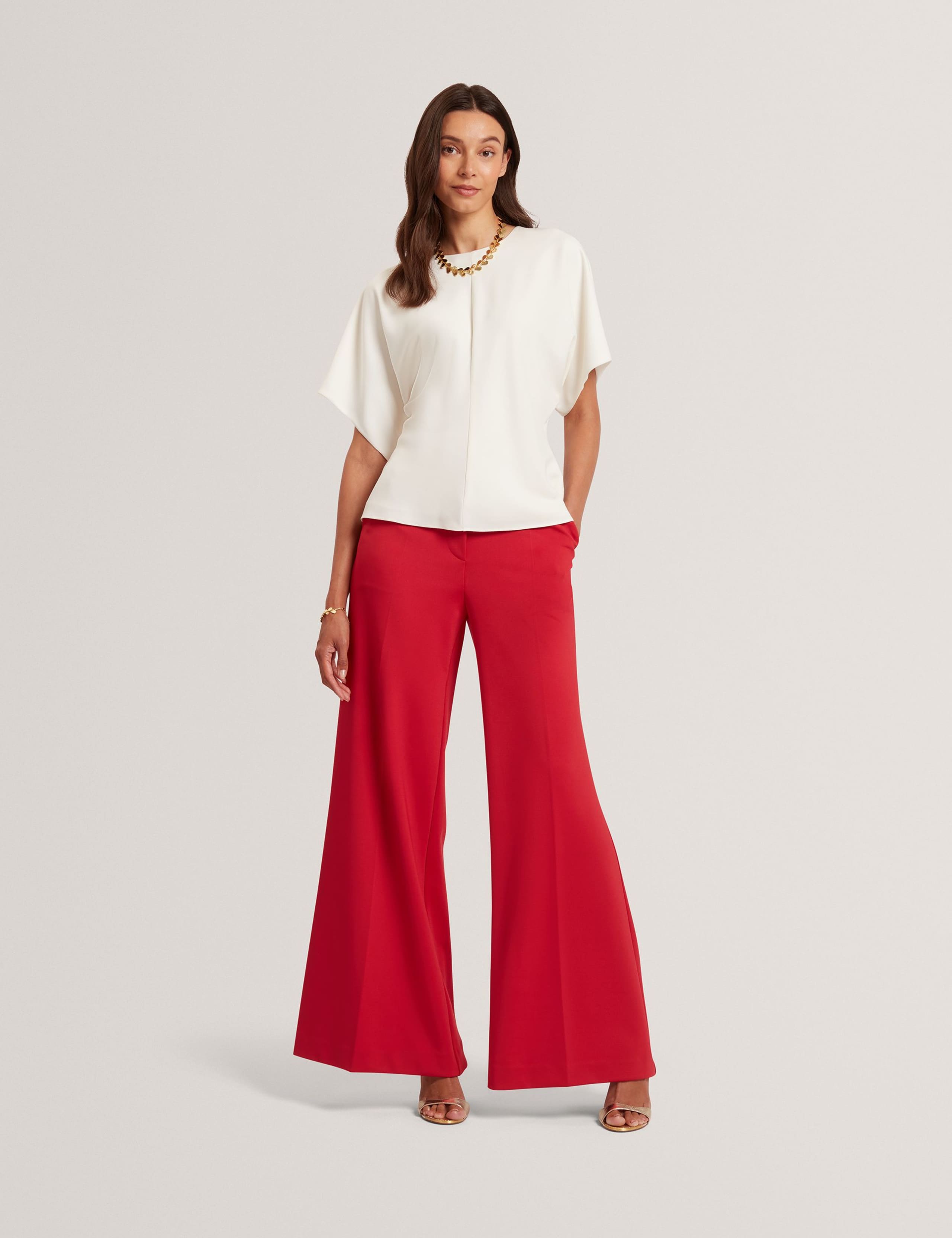Crepe Crew Neck Waisted Top 1 of 4
