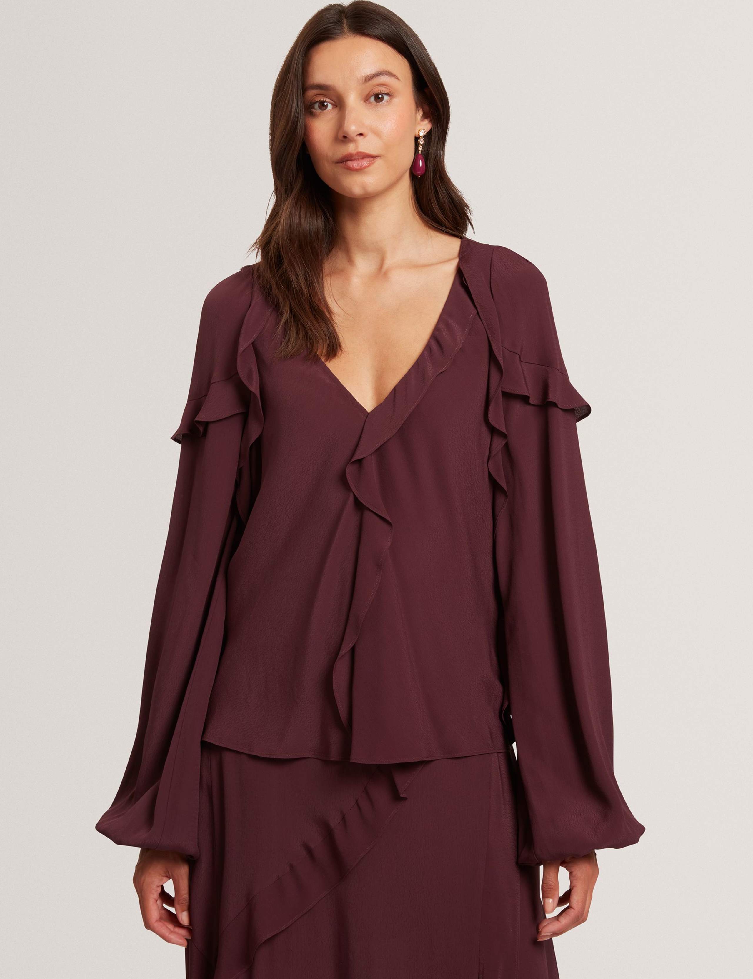 V-Neck Frill Detail Blouson Sleeve Blouse 2 of 4