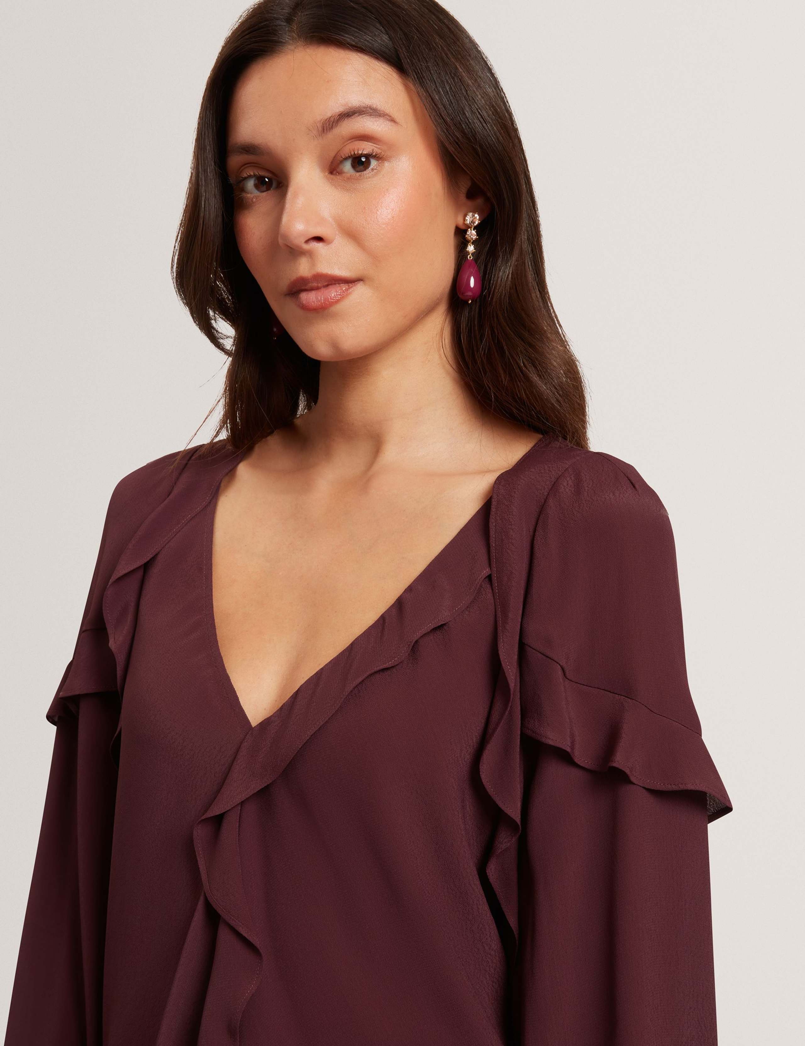 V-Neck Frill Detail Blouson Sleeve Blouse 3 of 4