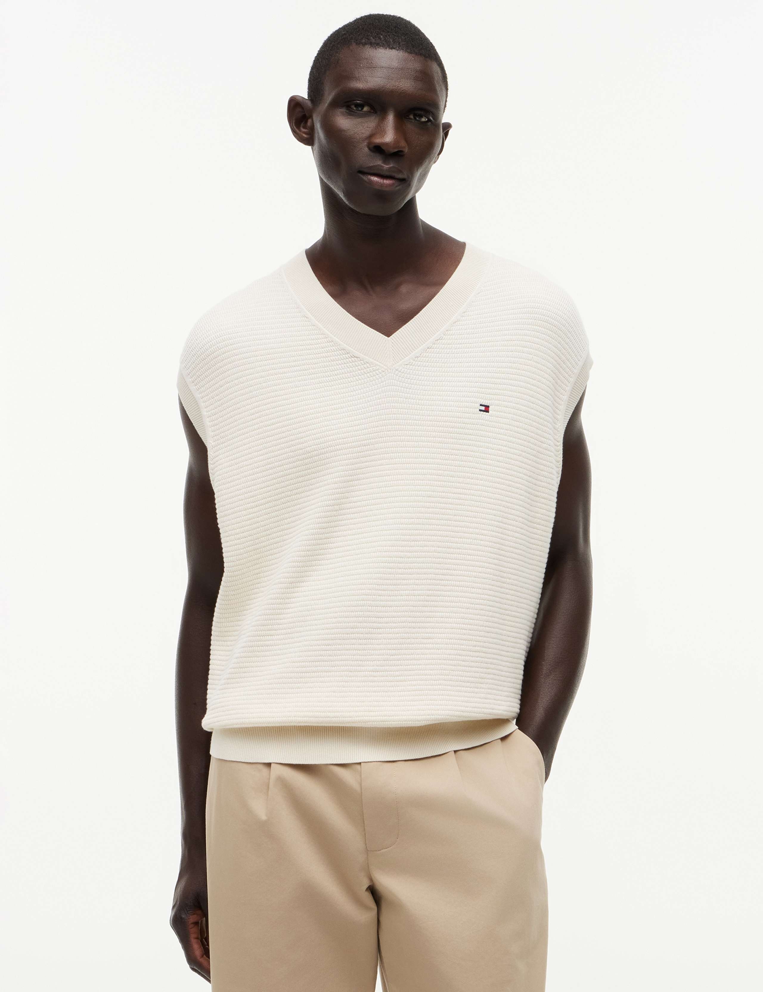 Pure Cotton Textured V-Neck Knitted Vest 1 of 5