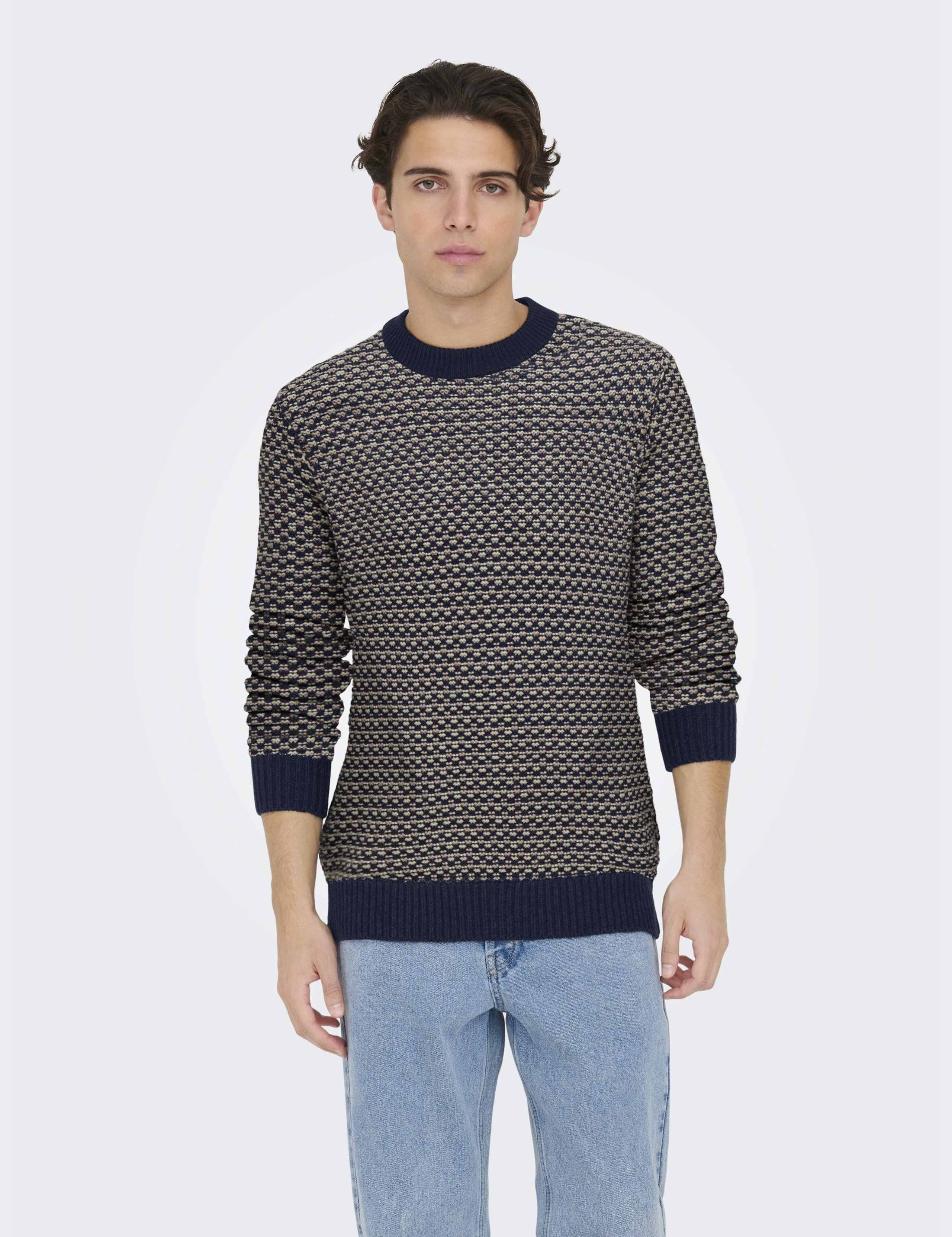 Cotton Rich Textured Crew Neck Jumper 1 of 4