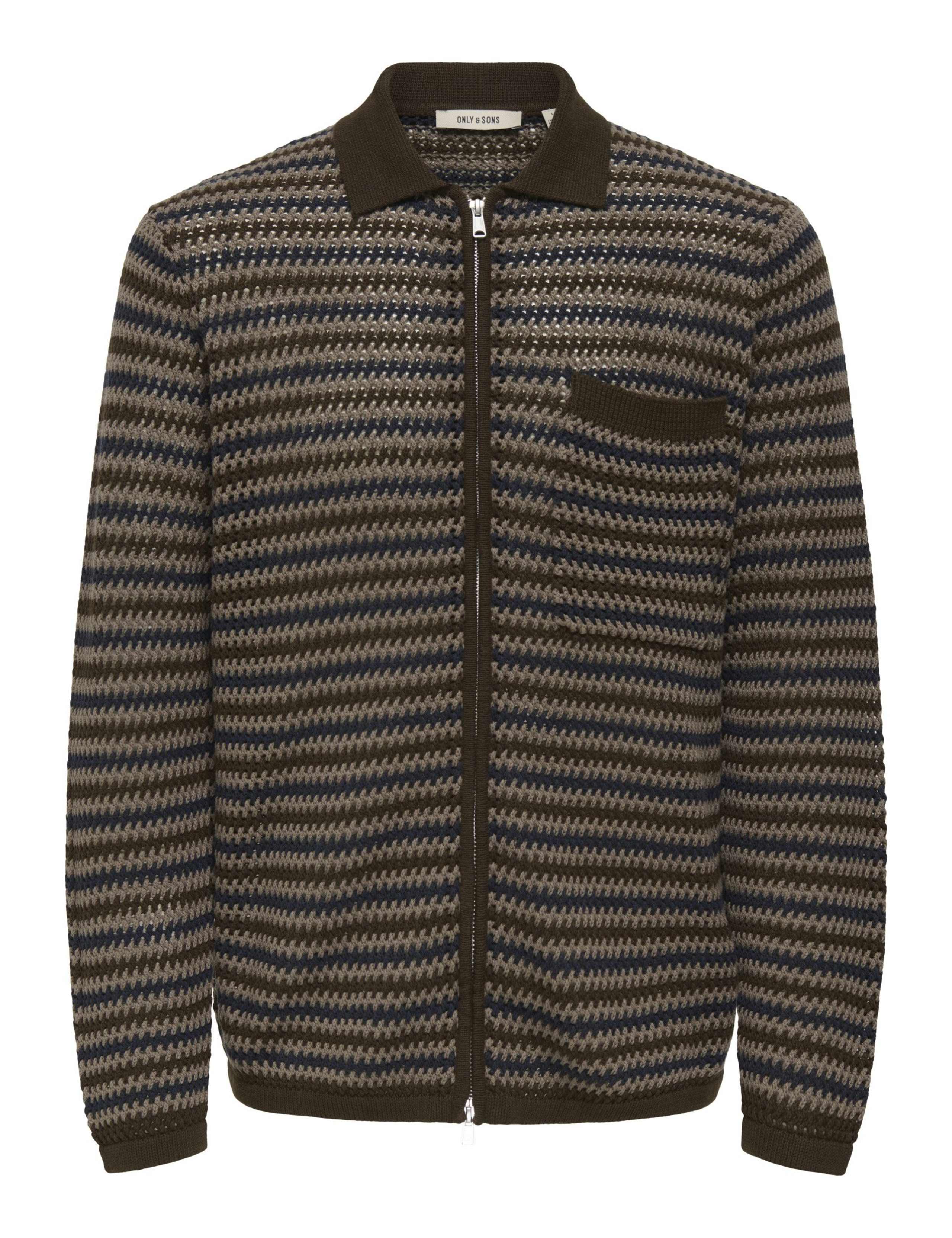 Pure Cotton Striped Collared Neck Zip Up Cardigan 1 of 2