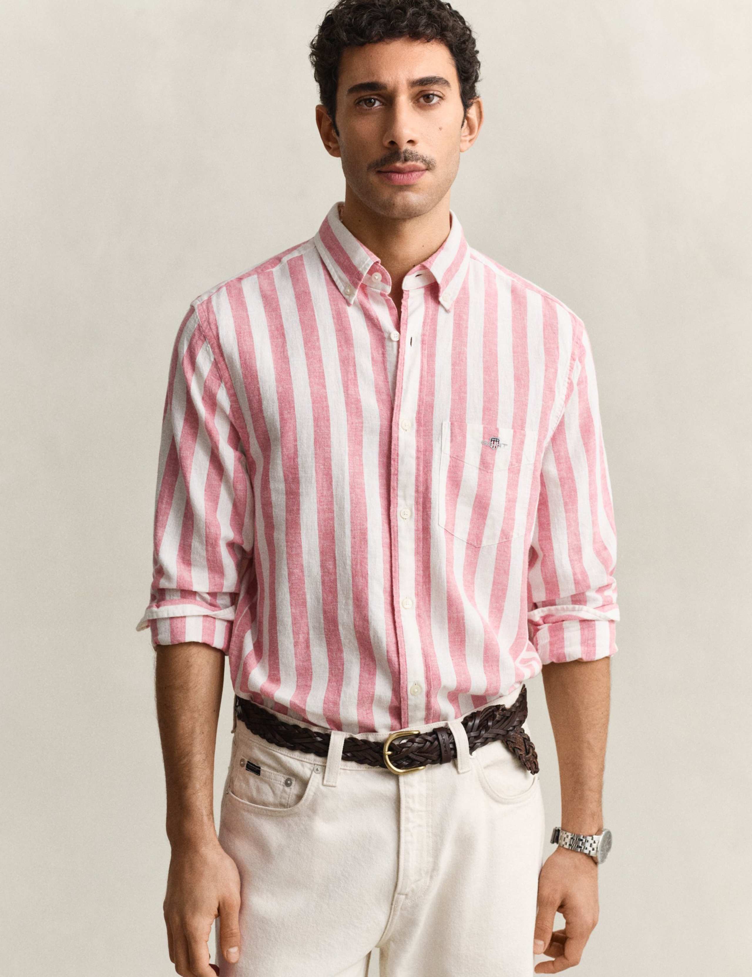 Regular Fit Cotton Linen Striped Shirt 1 of 6