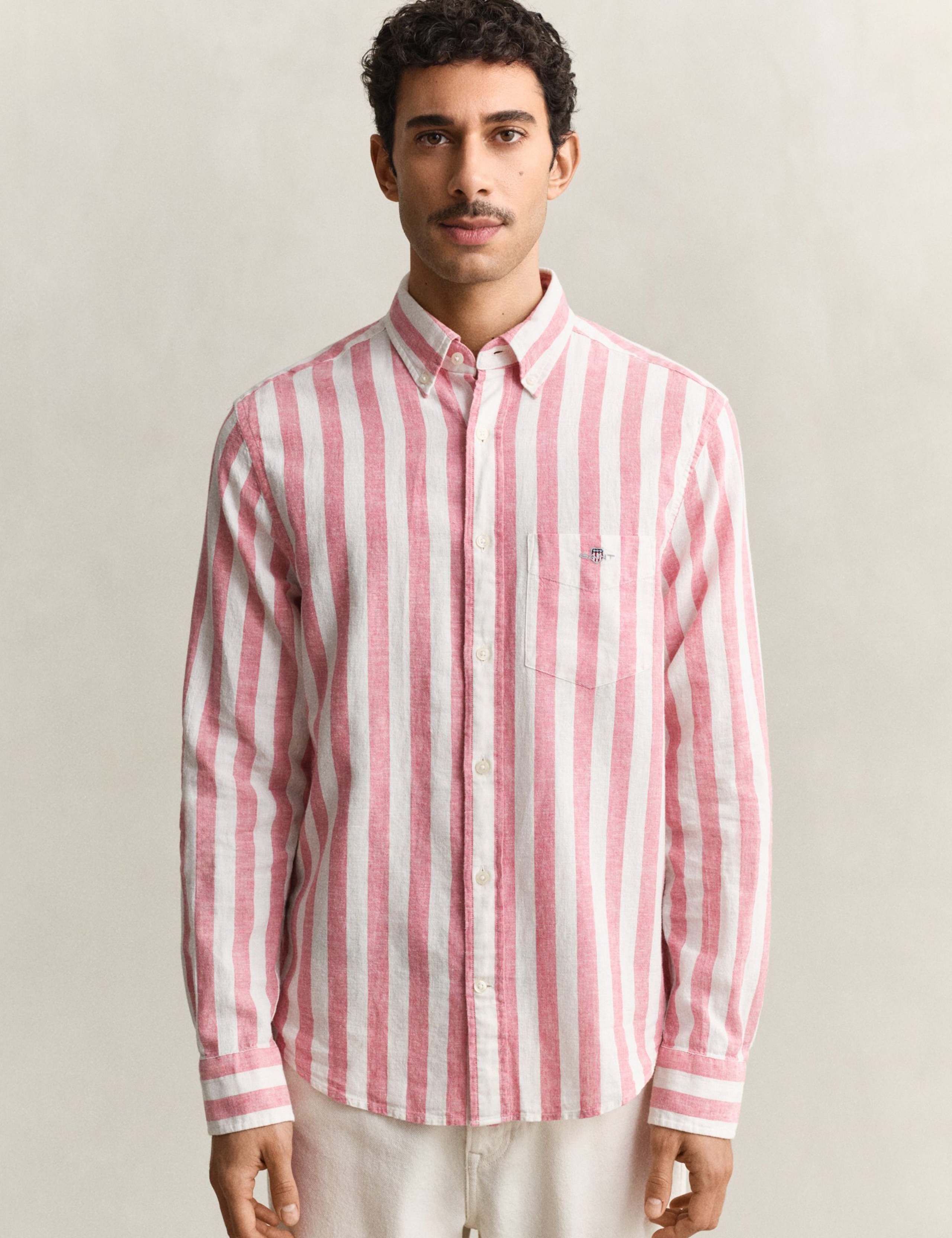 Regular Fit Cotton Linen Striped Shirt 3 of 6