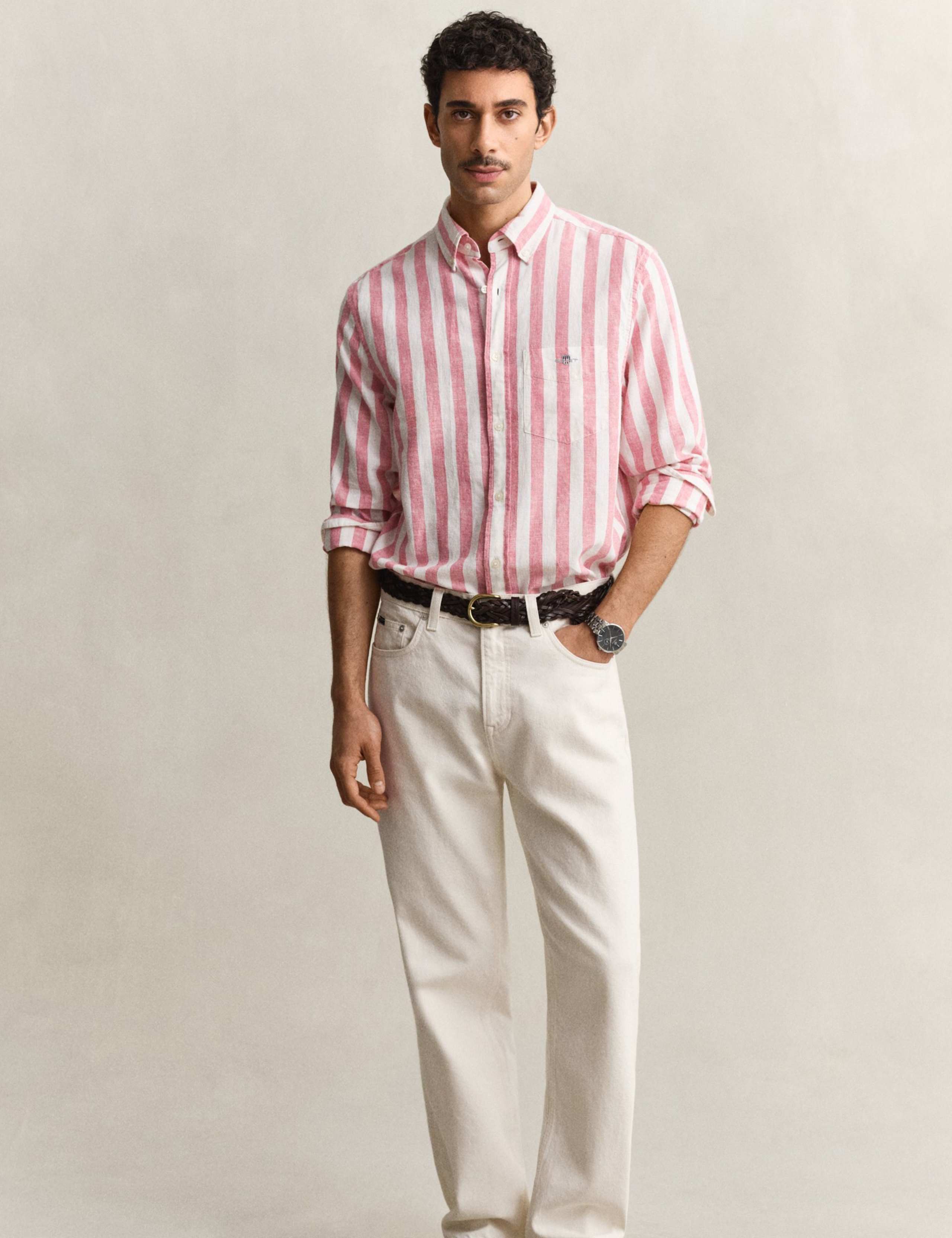Regular Fit Cotton Linen Striped Shirt 6 of 6