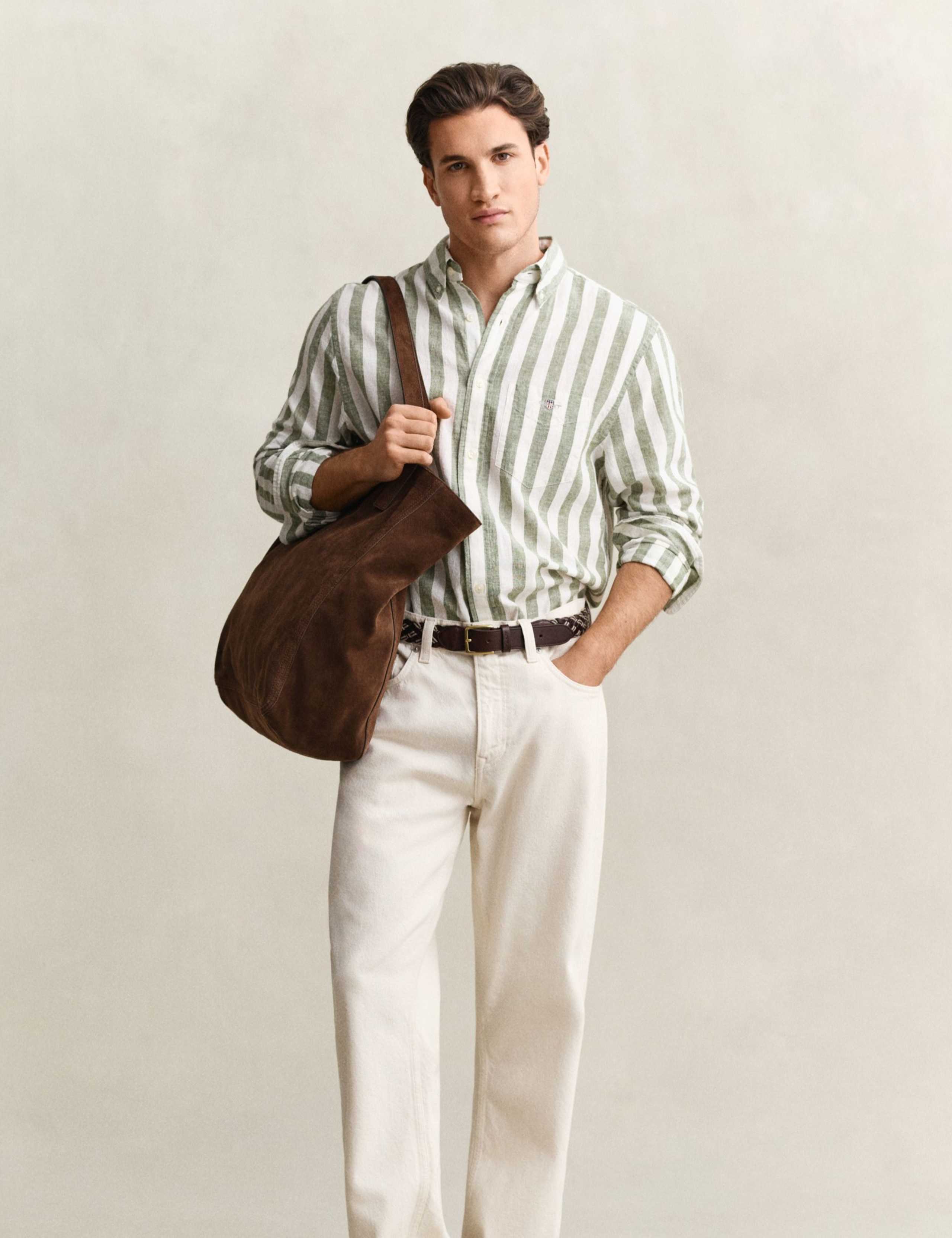 Regular Fit Cotton Linen Striped Shirt 7 of 7