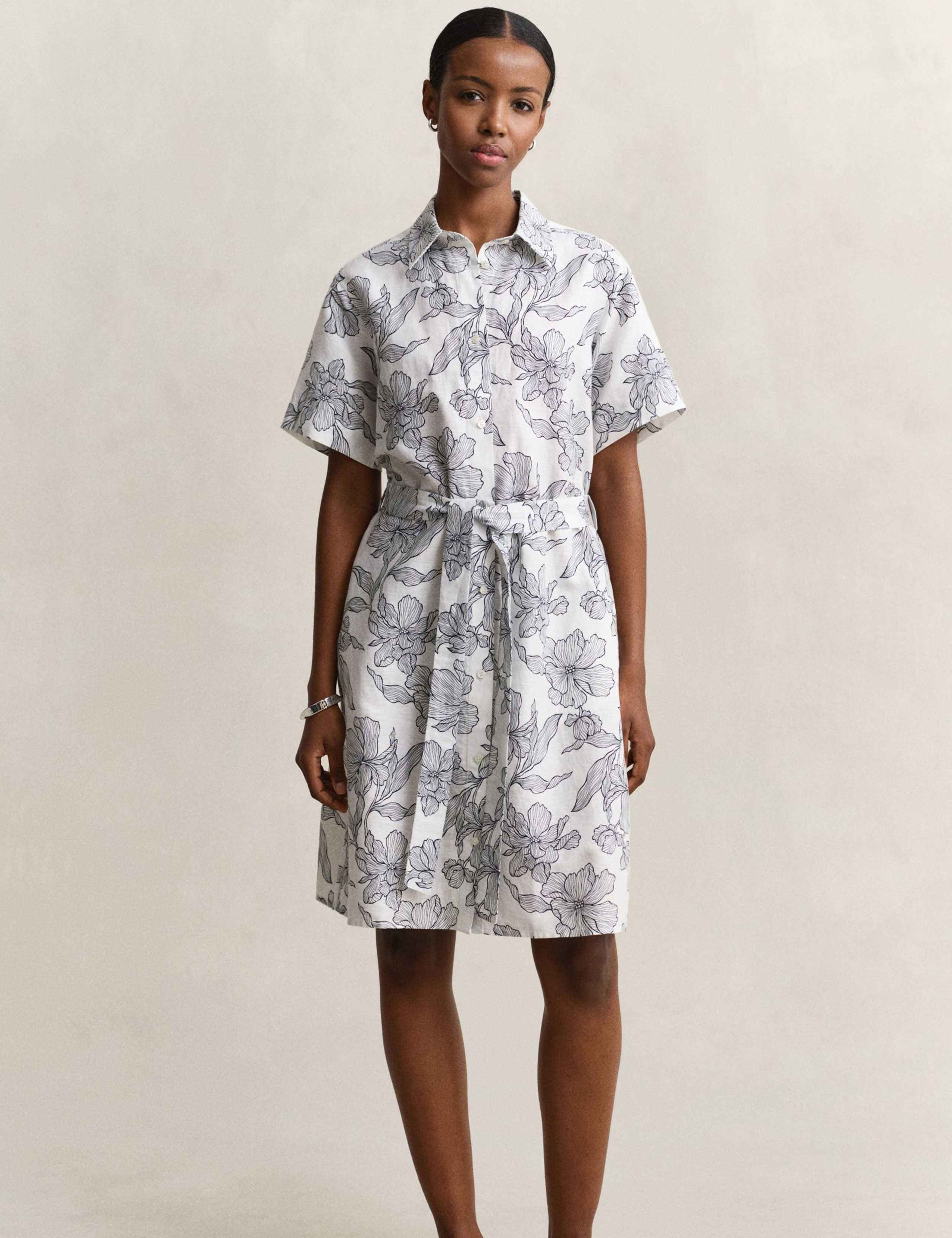 Linen Rich Floral Midi Shirt Dress 1 of 8