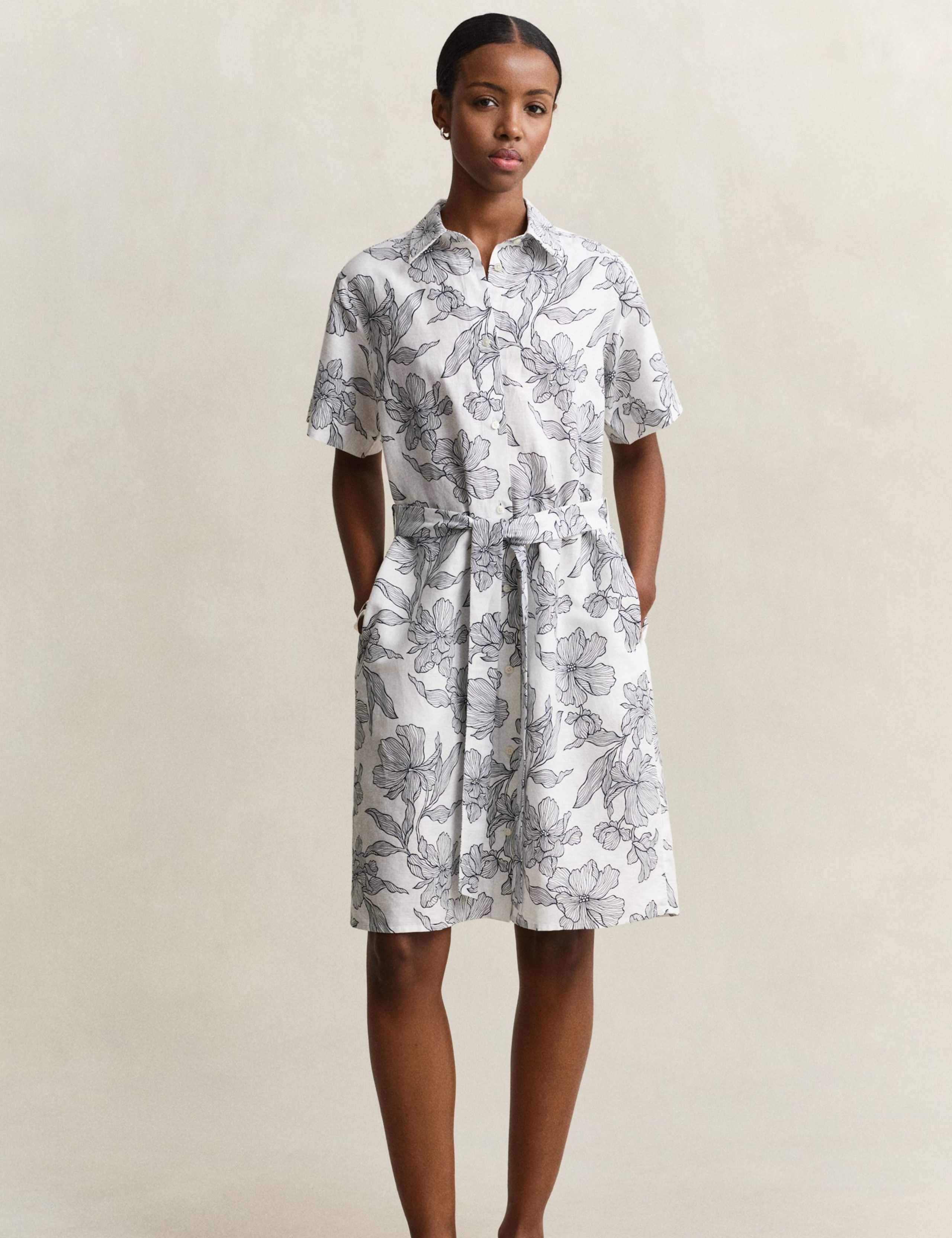 Linen Rich Floral Midi Shirt Dress 3 of 8