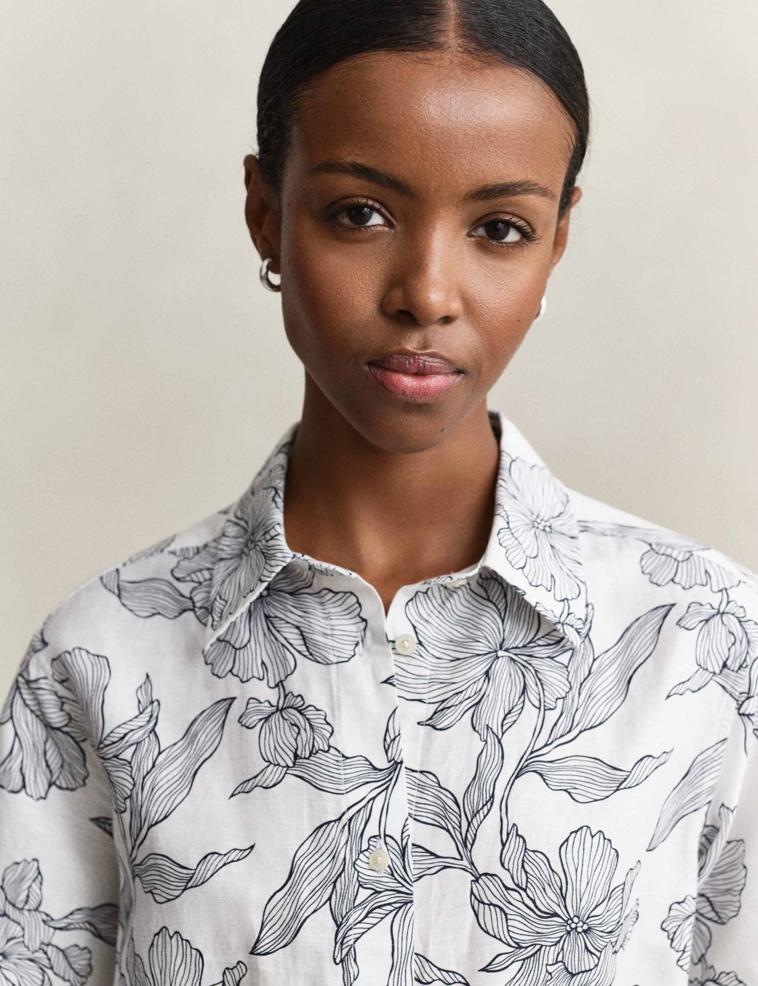 Linen Rich Floral Midi Shirt Dress 4 of 8