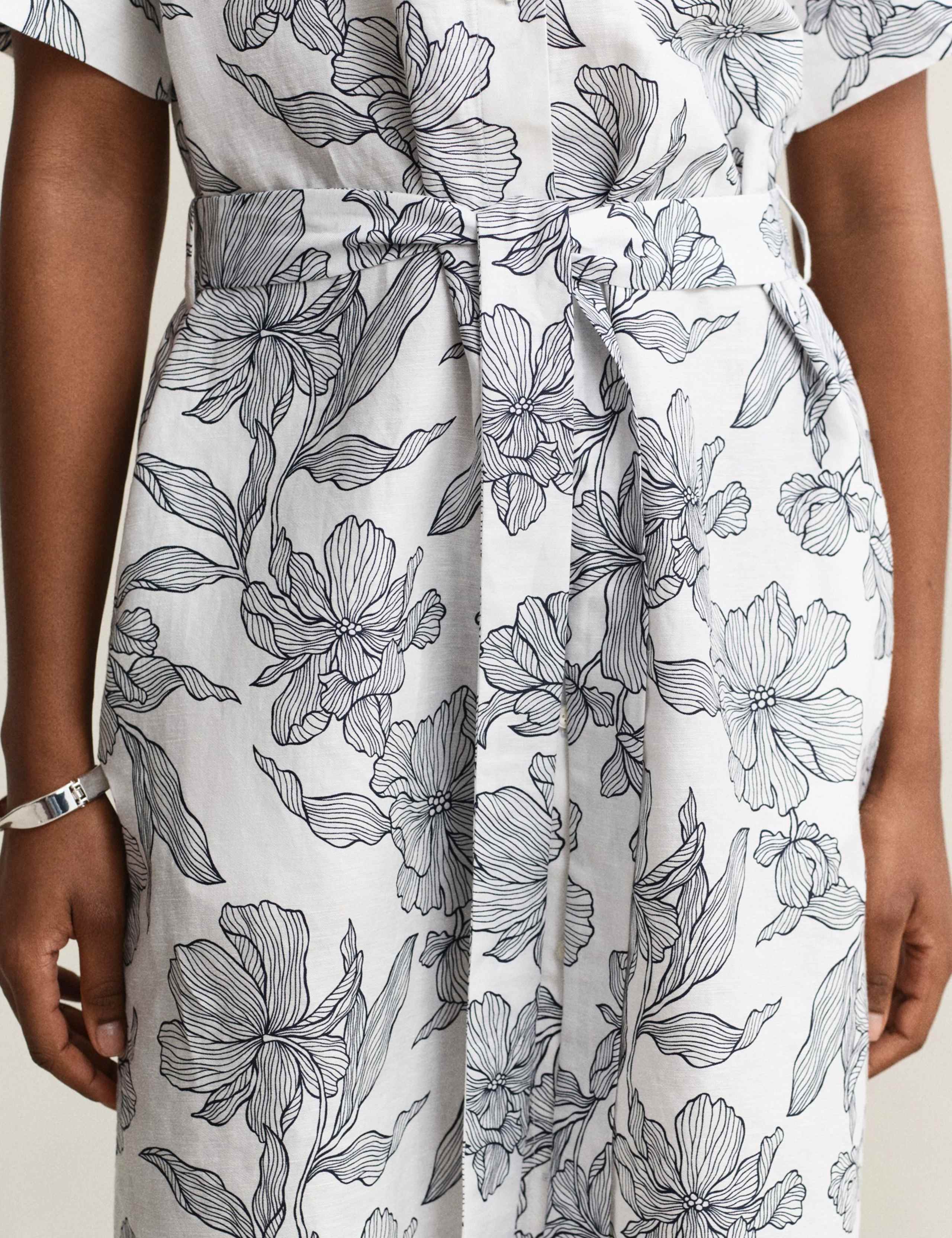 Linen Rich Floral Midi Shirt Dress 7 of 8