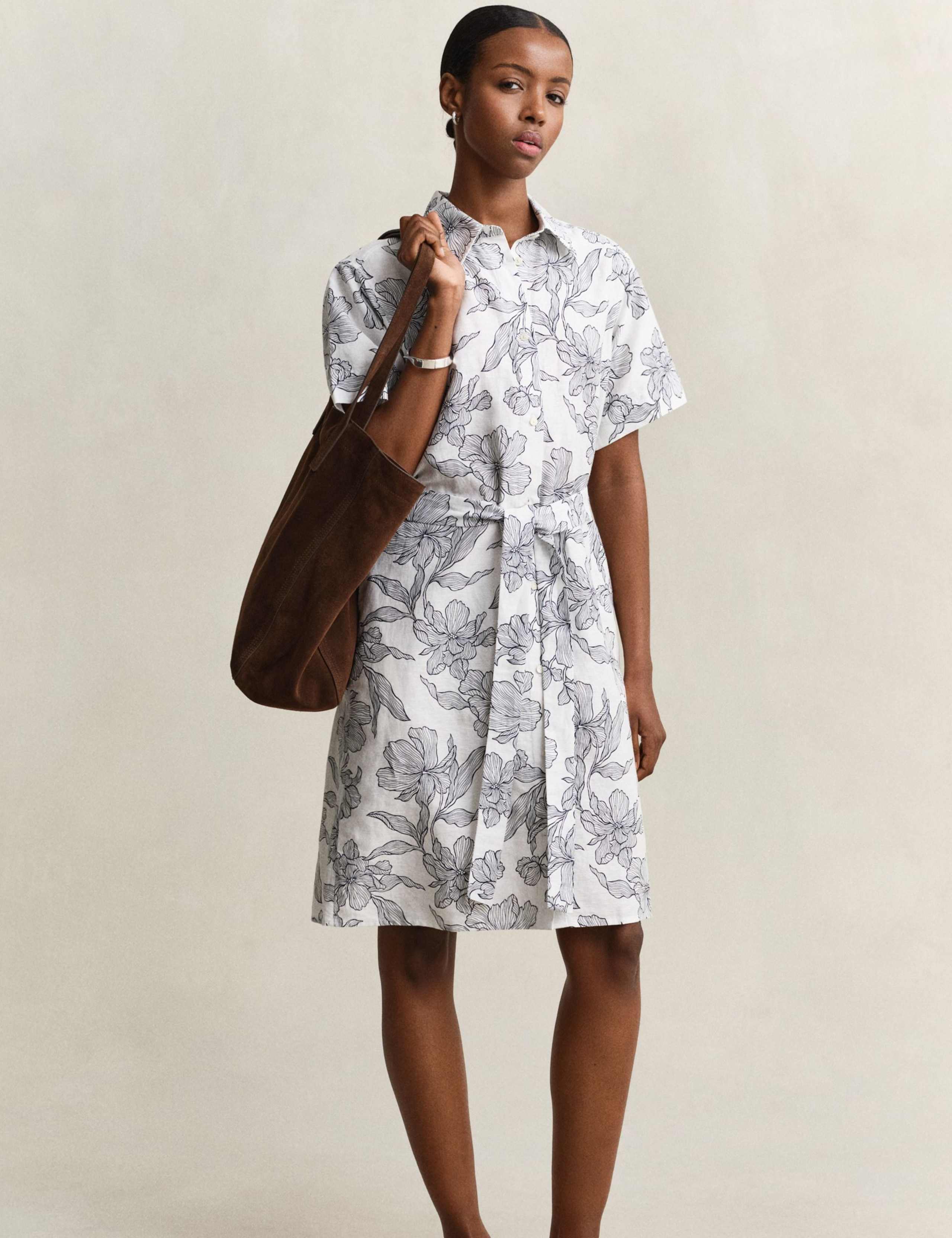 Linen Rich Floral Midi Shirt Dress 8 of 8