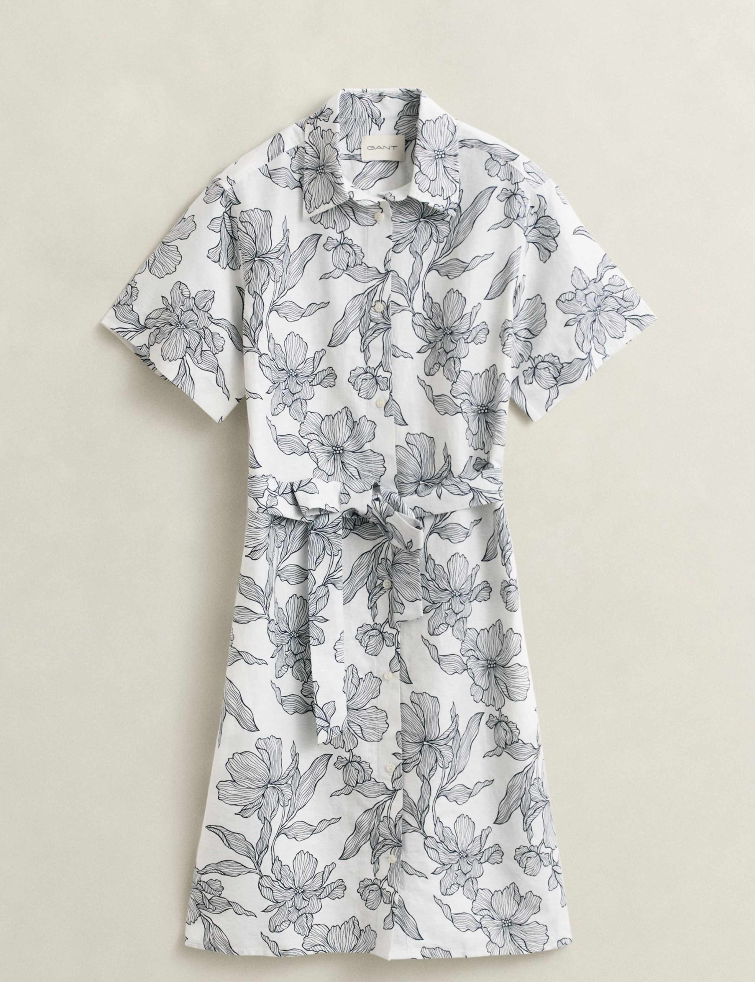 Linen Rich Floral Midi Shirt Dress 2 of 8