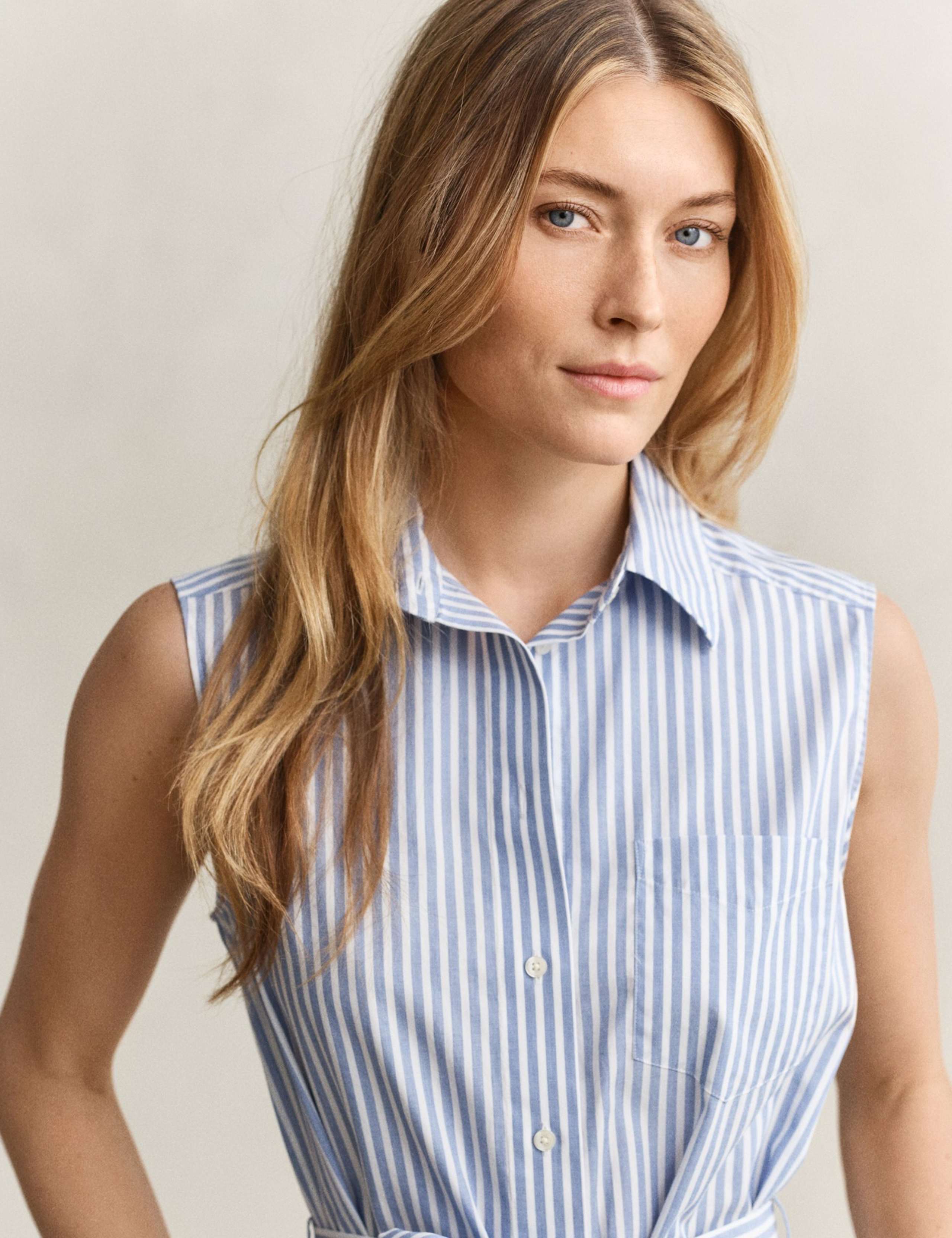 Pure Cotton Striped Sleeveless Midi Shirt Dress 4 of 8