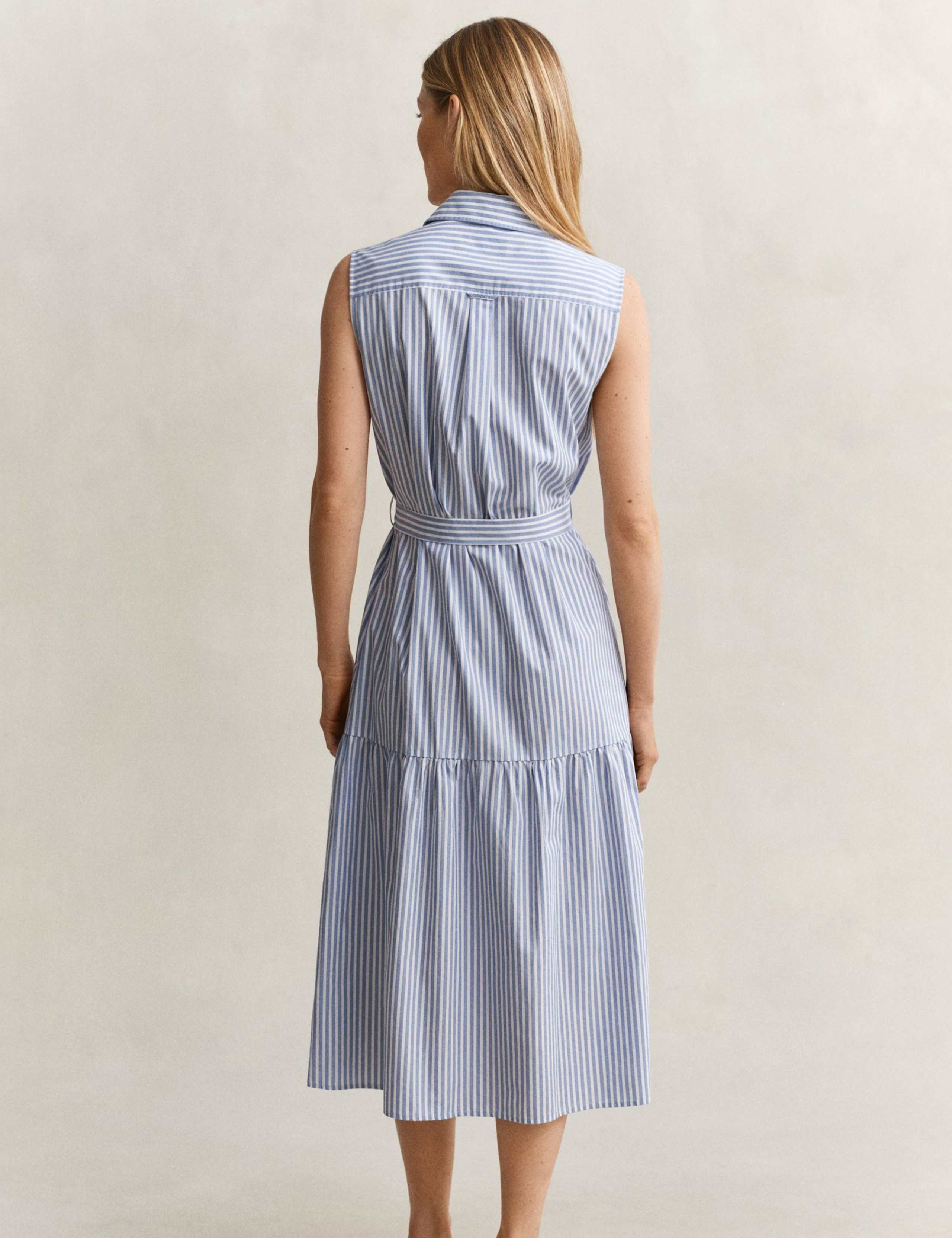 Pure Cotton Striped Sleeveless Midi Shirt Dress 6 of 8