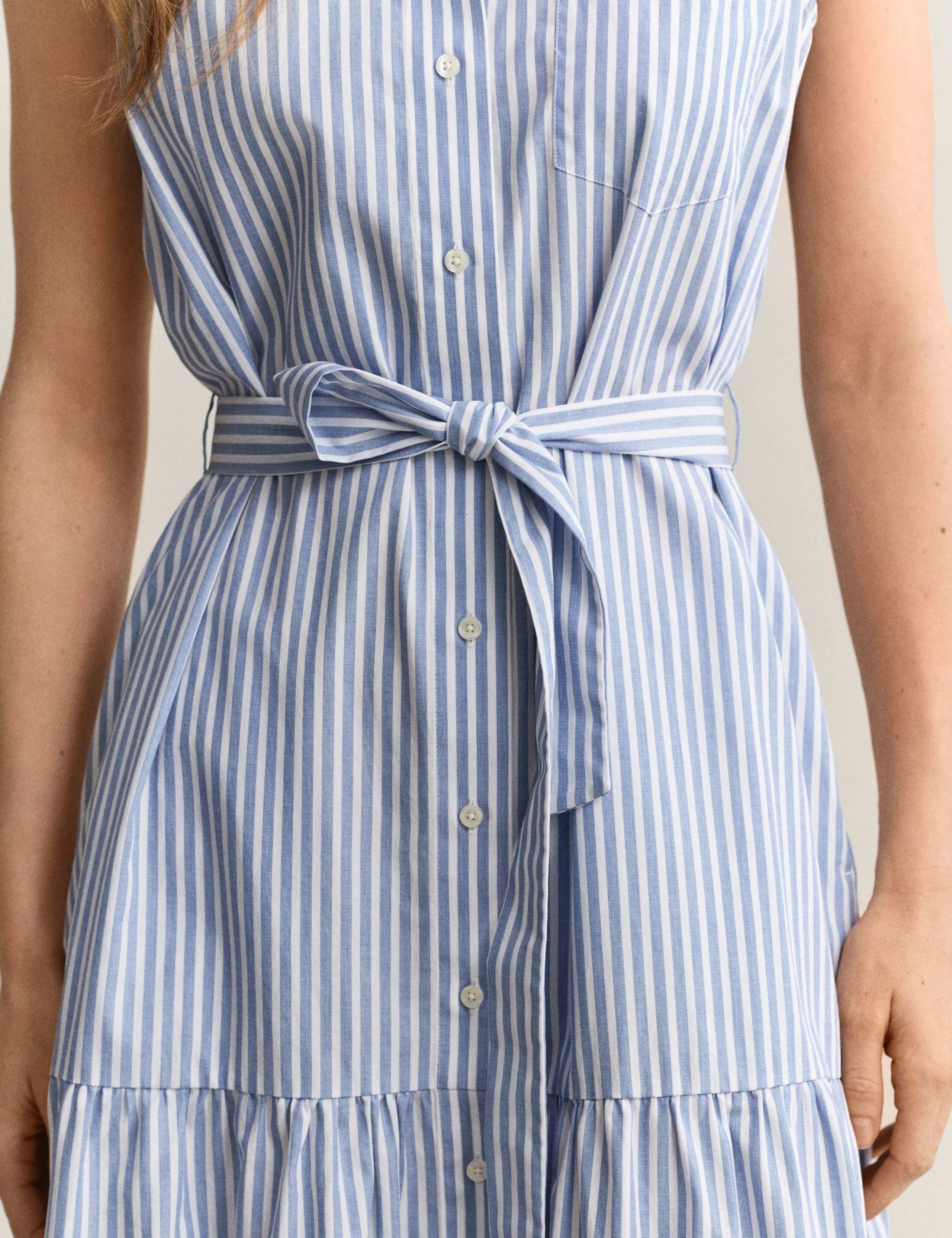 Pure Cotton Striped Sleeveless Midi Shirt Dress 7 of 8