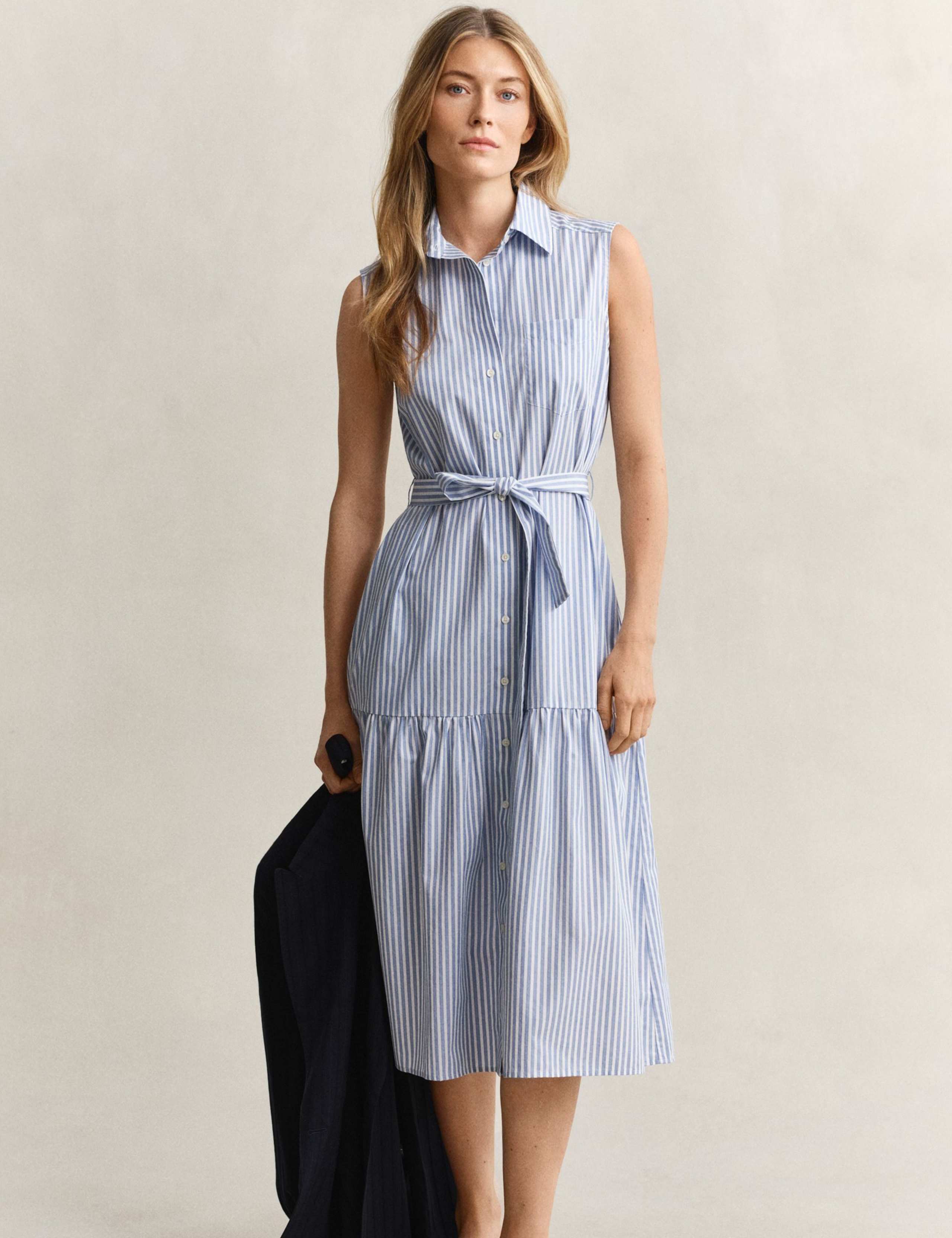 Pure Cotton Striped Sleeveless Midi Shirt Dress 8 of 8