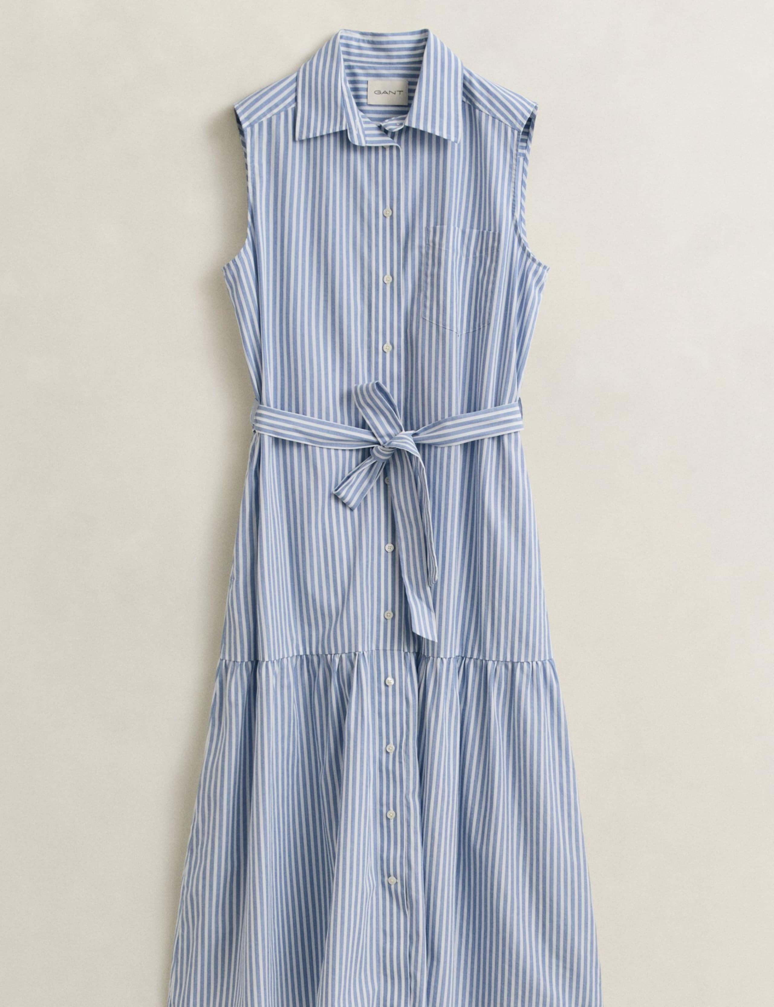 Pure Cotton Striped Sleeveless Midi Shirt Dress 2 of 8