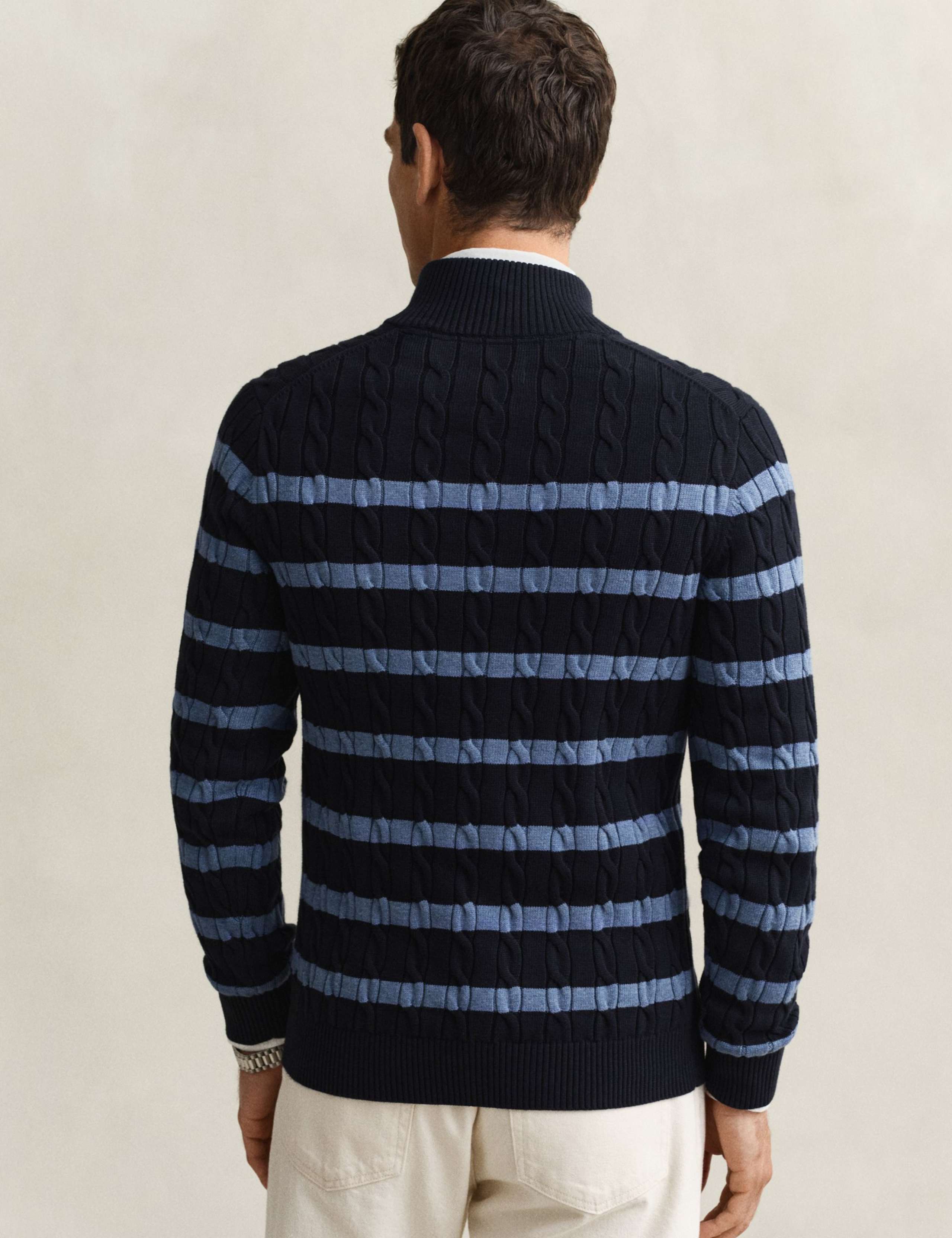 Pure Cotton Striped Half Zip Cable Jumper 4 of 5