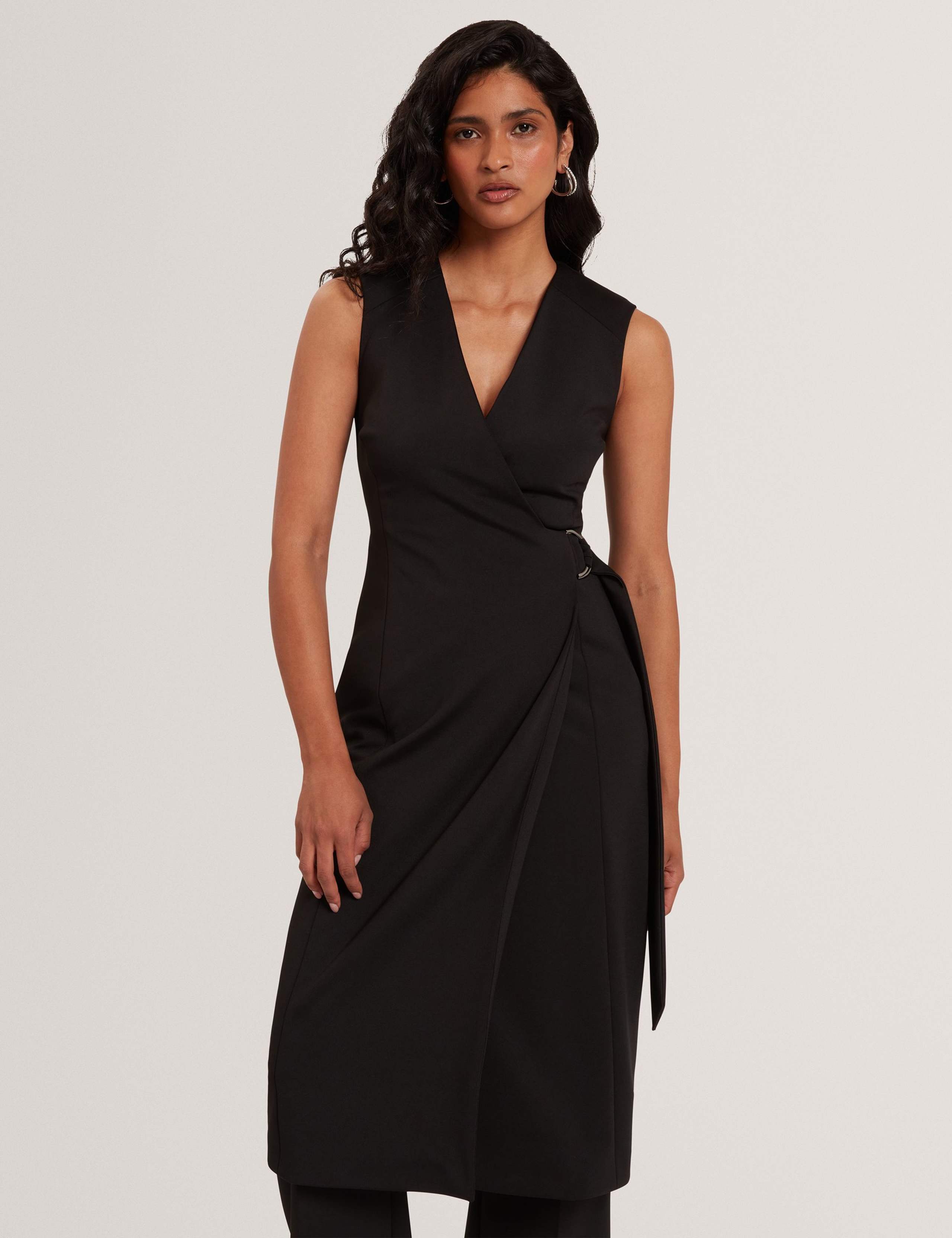 Tailored V-Neck Midi Wrap Dress 2 of 4