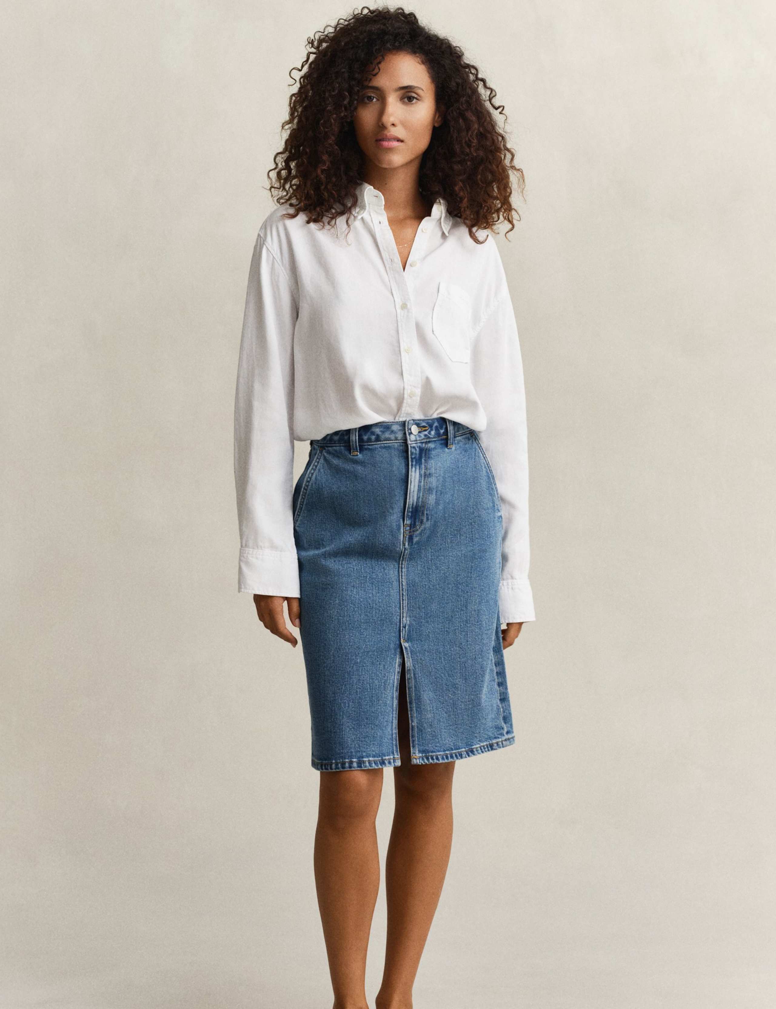 Denim Midi Pencil Skirt 3 of 6