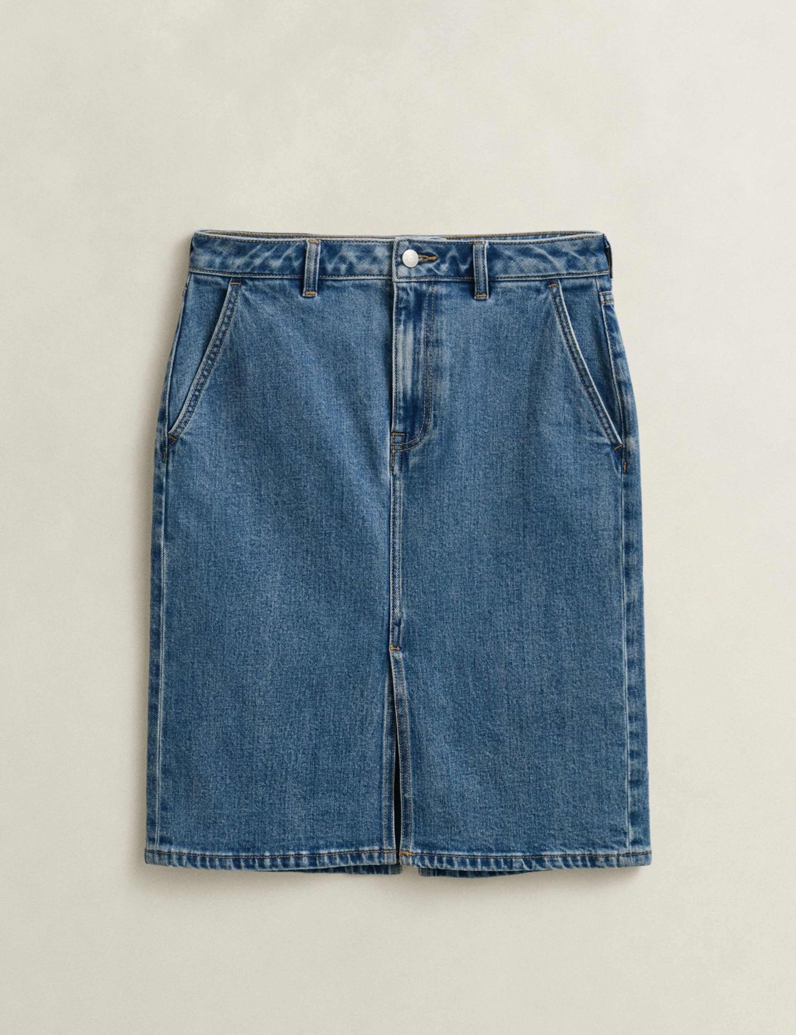 Denim Midi Pencil Skirt 2 of 6