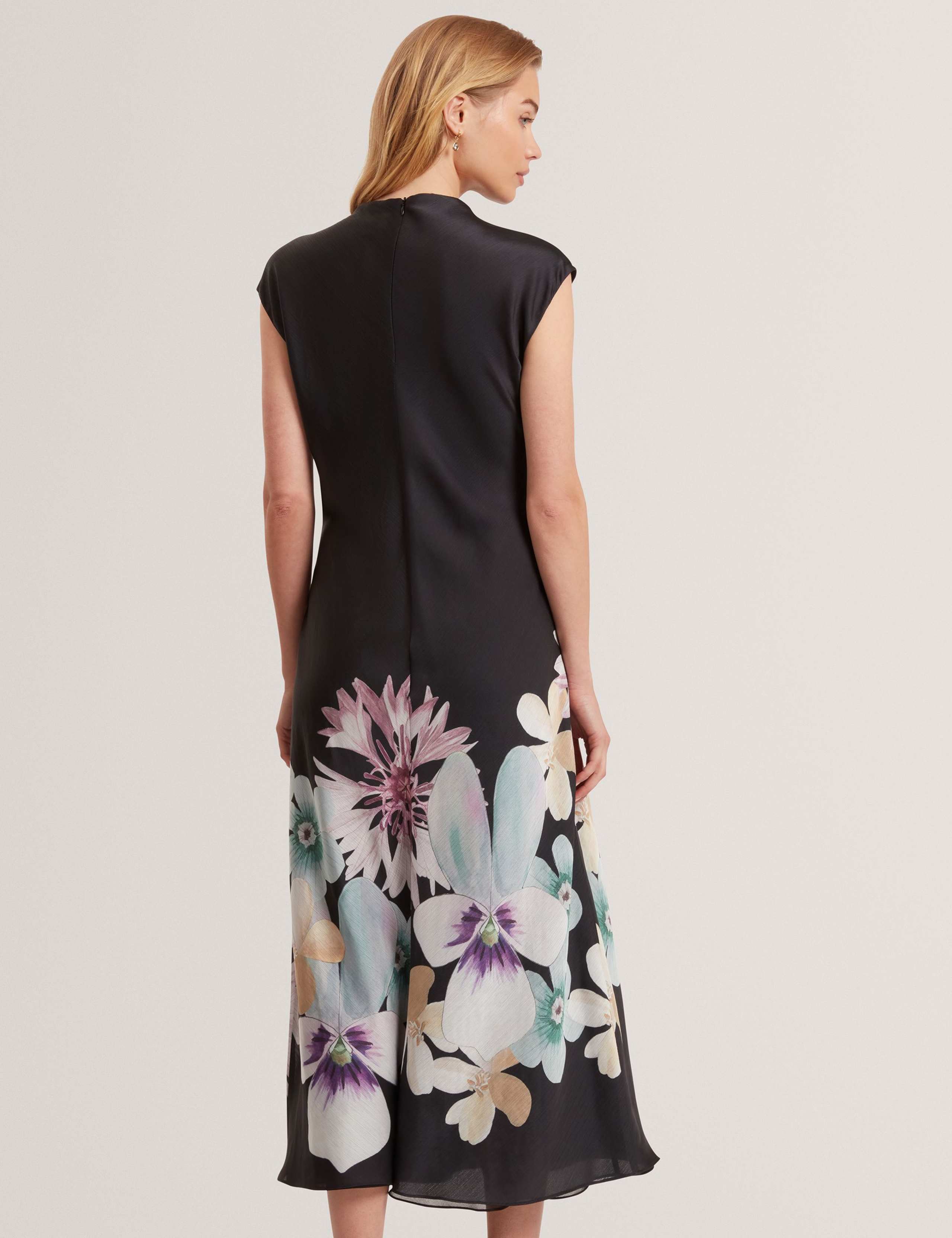 Floral Draped Neck Midi Bodycon Dress 3 of 4