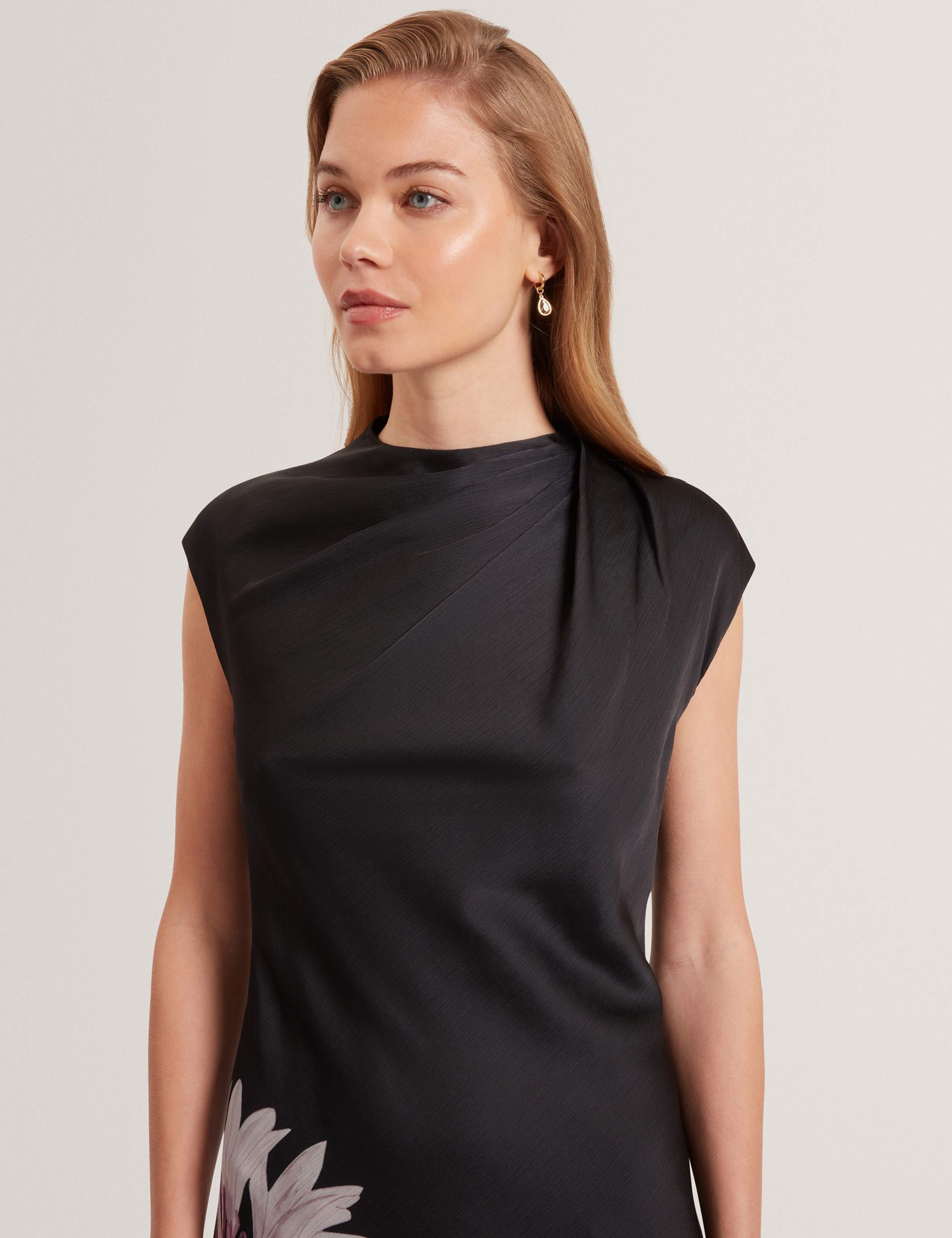 Floral Draped Neck Midi Bodycon Dress 4 of 4