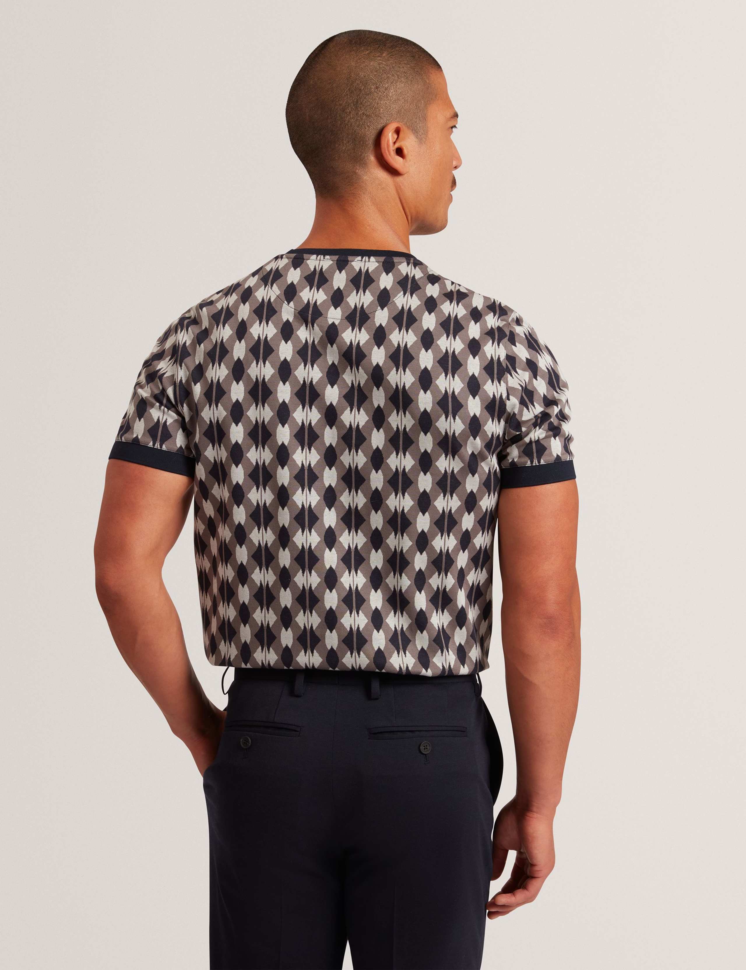 Pure Cotton Jacquard Geometric T-Shirt 3 of 4