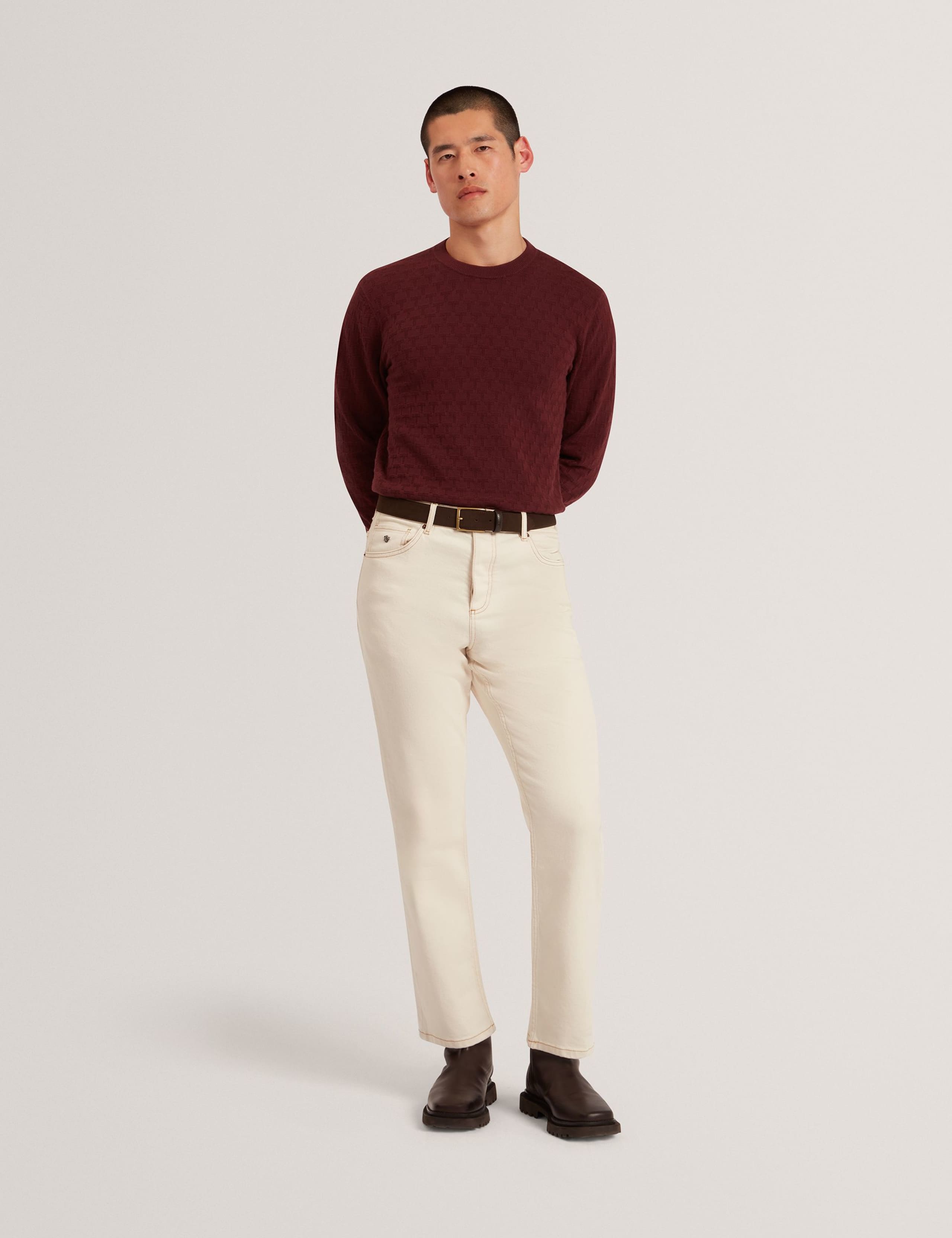 Cotton Rich Textured Crew Neck Jumper 2 of 4