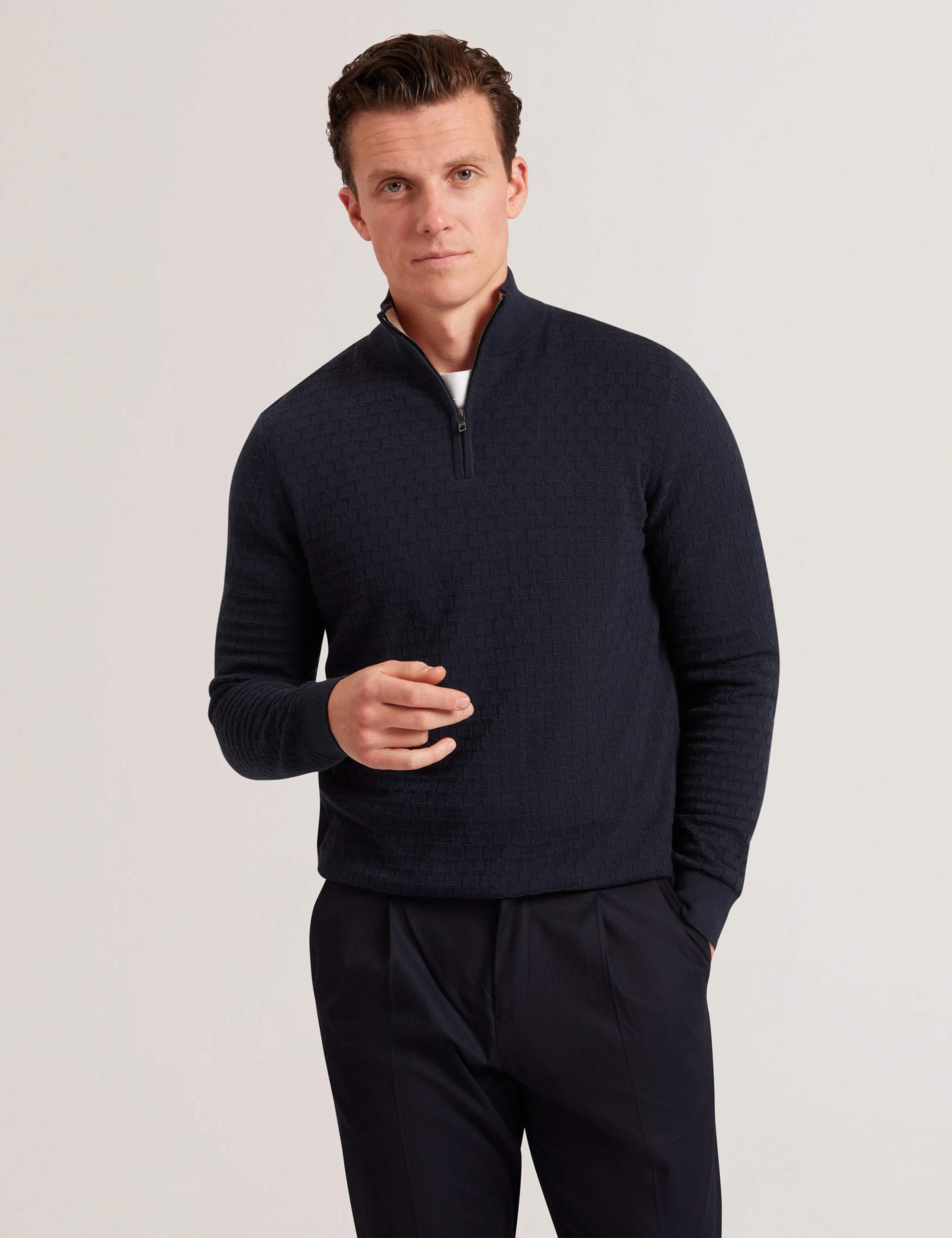 Cotton Rich Textured Half Zip Jumper 1 of 4